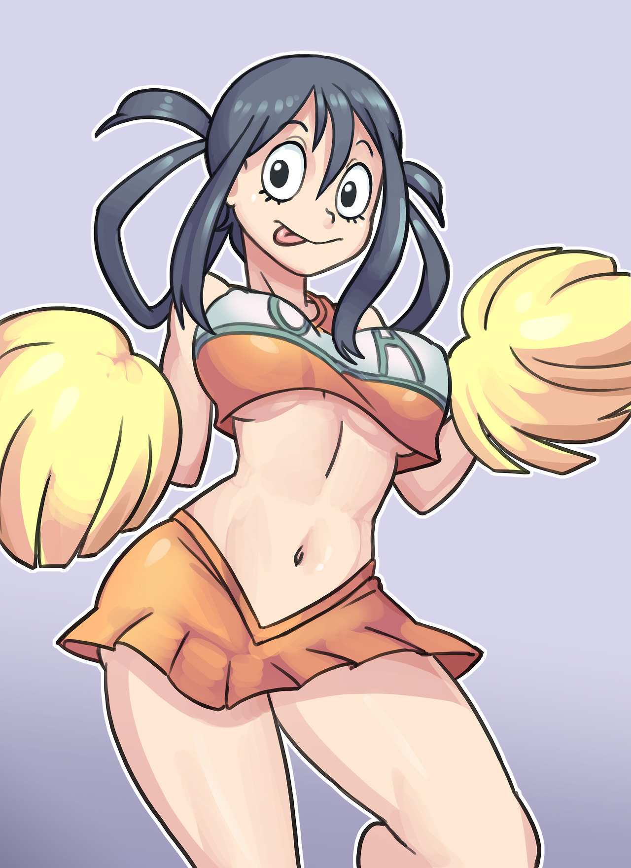 1girls, ass, big ass, big breasts, big butt, bouncing breasts, breasts, busty, cheerleader, crop top, female, female only, green hair, green-haired female, huge breasts, jumping, miniskirt, my hero academia, nauth, nauth le roy, no bra, no panties, pom poms, solo, teenager, thick thighs, thighs, tsuyu asui, u.a. cheerleader outfit, underboob, wide hips