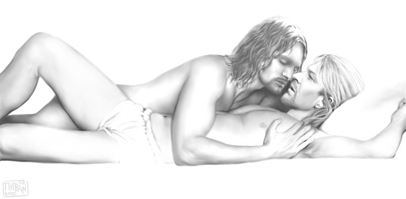 aragorn black_and_white boromir cmnm erect_nipples facial_hair gay imminent_kiss long_hair lord_of_the_rings lying_on_back lying_on_person male male_only multiple_males no_visible_genitalia tagme underwear_only yaoi