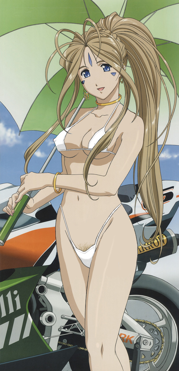 belldandy bikini female kusakabe_chizuko oh_my_goddess! photoshop pointy_chin pubic_hair small_breasts swimsuit