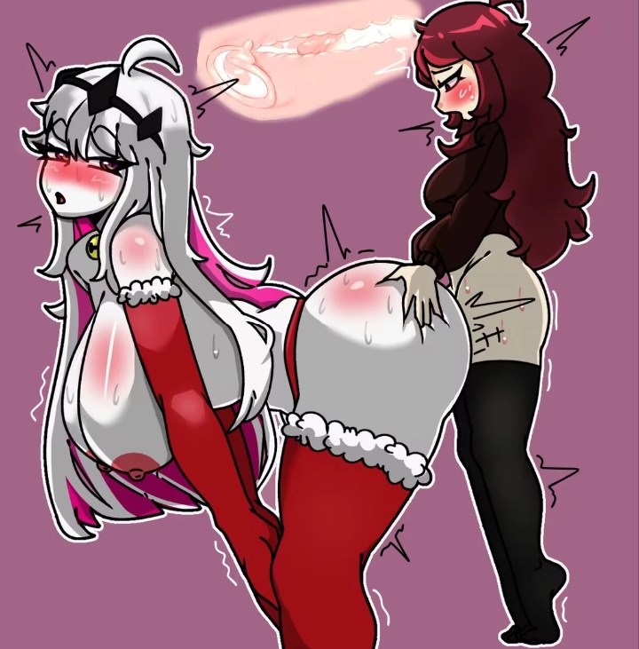 ass, ass grab, breasts, female, friday night funkin, friday night funkin mod, futa on female, futanari, giant breasts, giantess, intersex, larger female, larger penetrated, light skin, light-skinned female, nikusa (fnf), nikusa (sugarratio), pale skin, pale-skinned female, size difference, small dom big sub, white hair