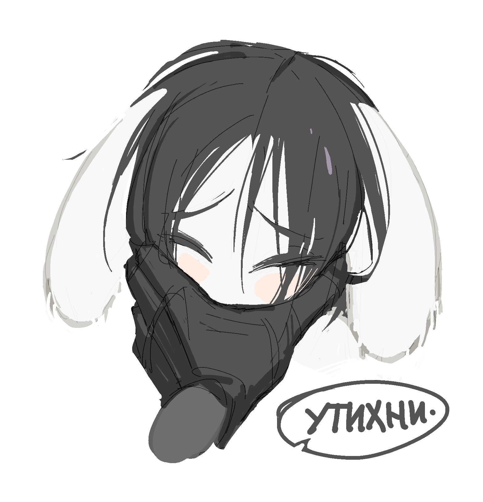 1boy 1girls 2020s 2025 2d closed_eyes command domination dota_2 face_grab female_focus femsub head_grab mewka popisya rabbit_ears rabbit_girl russian_text self_upload shut_up silencer_(dota_2) tagme text translation_request valve
