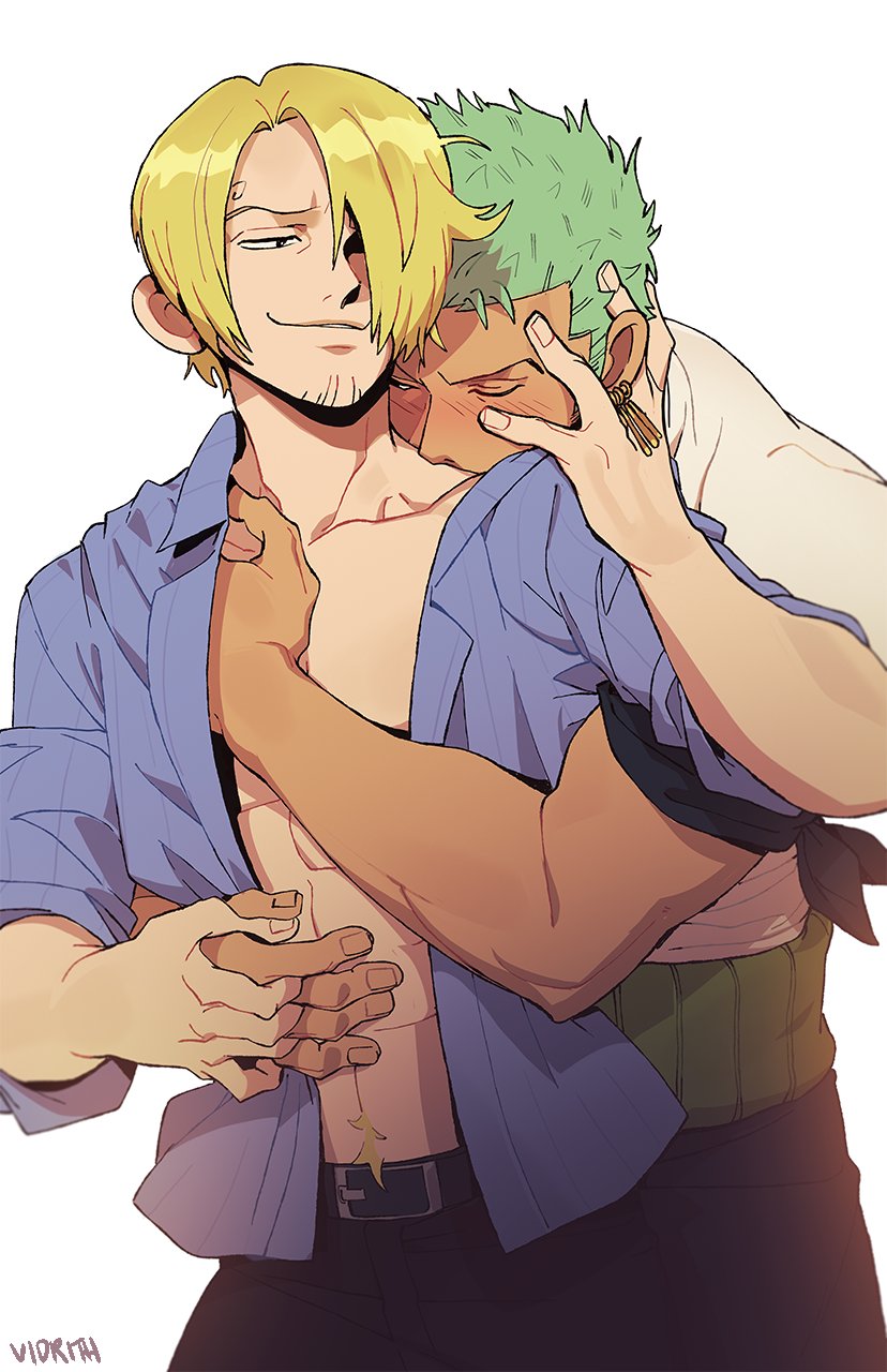 couple (romantic), cute, gay, male, male only, one piece, roronoa zoro, vidrith, vinsmoke sanji, yaoi