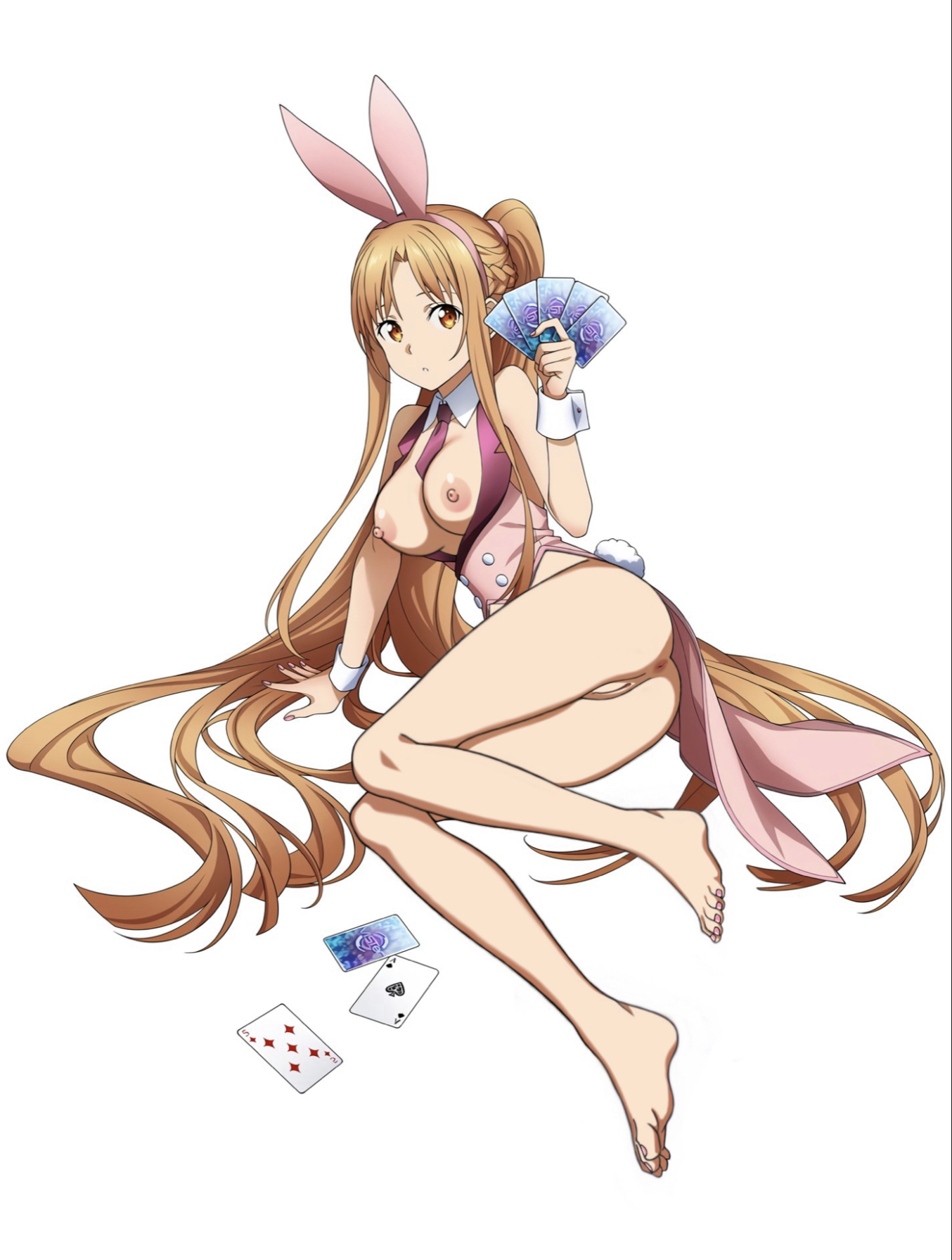 anus, barefoot, bunnysuit, edit, feet, female, nipples, nude filter, pussy, sword art online, vagina, yuuki asuna