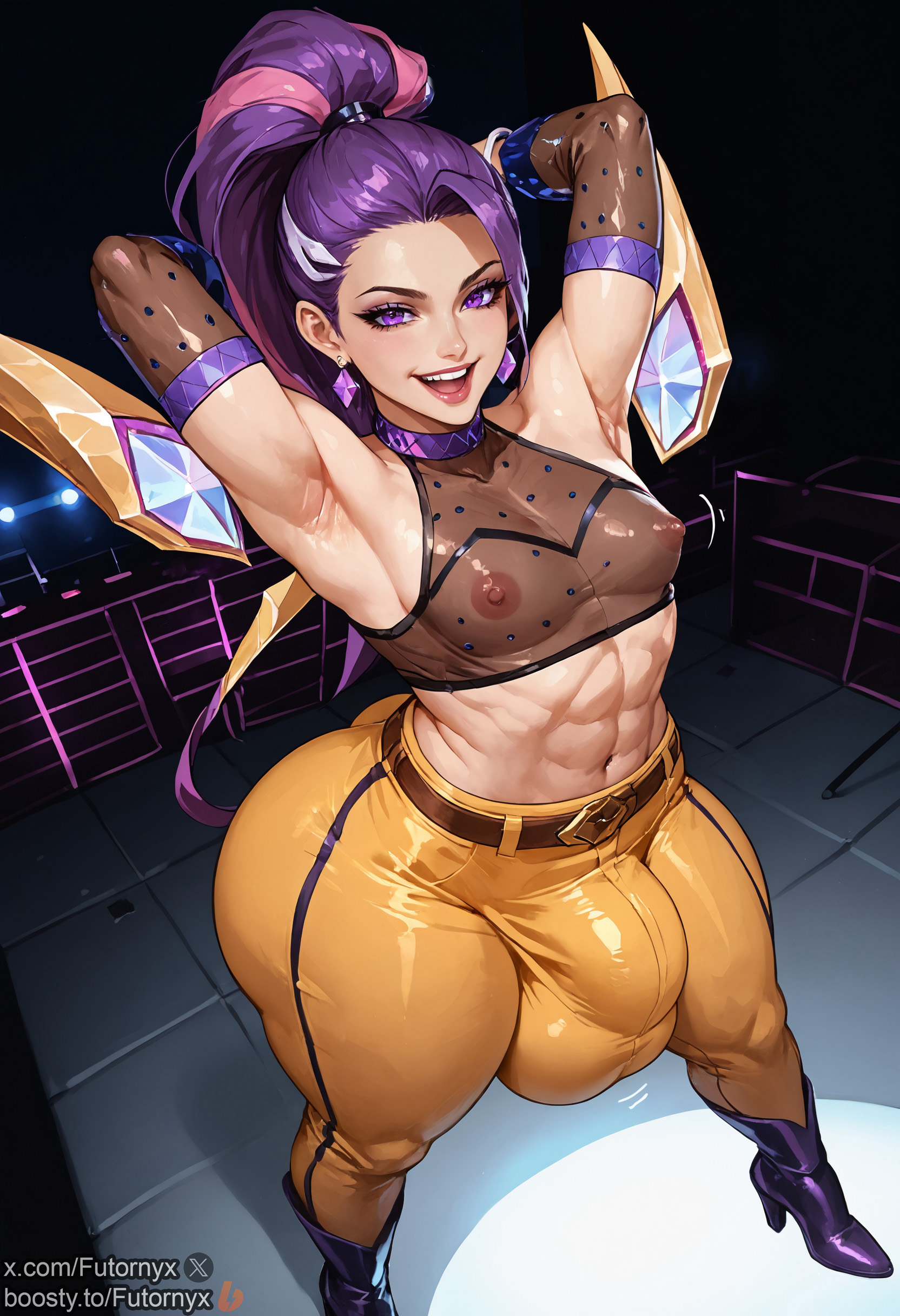 1futa, ai generated, armpits, balls, boosty, boosty username, breasts, bulge, dickgirl, futanari, futornyx, huge balls, intersex, k/da all out kai'sa, k/da all out series, kai'sa, large balls, large testicles, league of legends, riot games, small breasts, solo, testicles, thick thighs, twitter username, wide hips