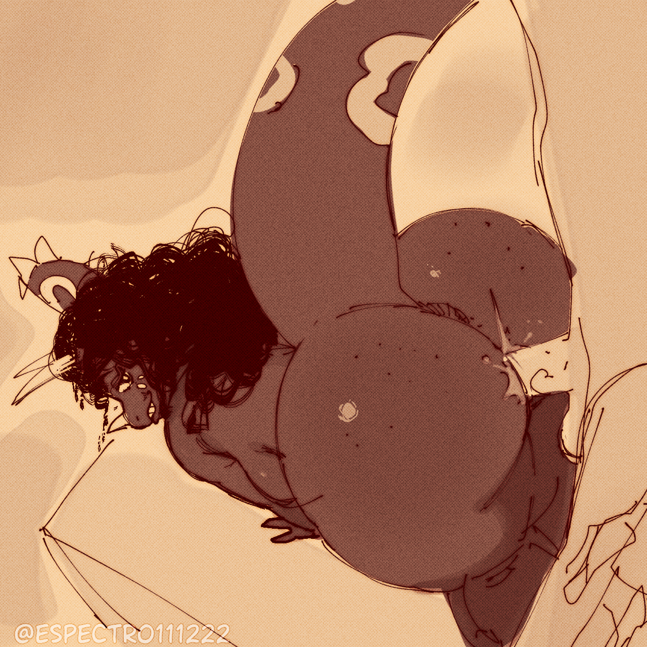 ass, bbw, big ass, big breasts, black hair, breasts, chubby, chubby female, dark skin, dark-skinned female, digital media (artwork), dinosaur, dinosaur girl, doggy style, espectro111222, fat, fat ass, fat breasts, female, horn, horns, horny, horny female, huge ass, male, original, original character, penis, penis in pussy, pussy, scalie, scalie female, sex, snoot game, tail, teresa (espectro111222)