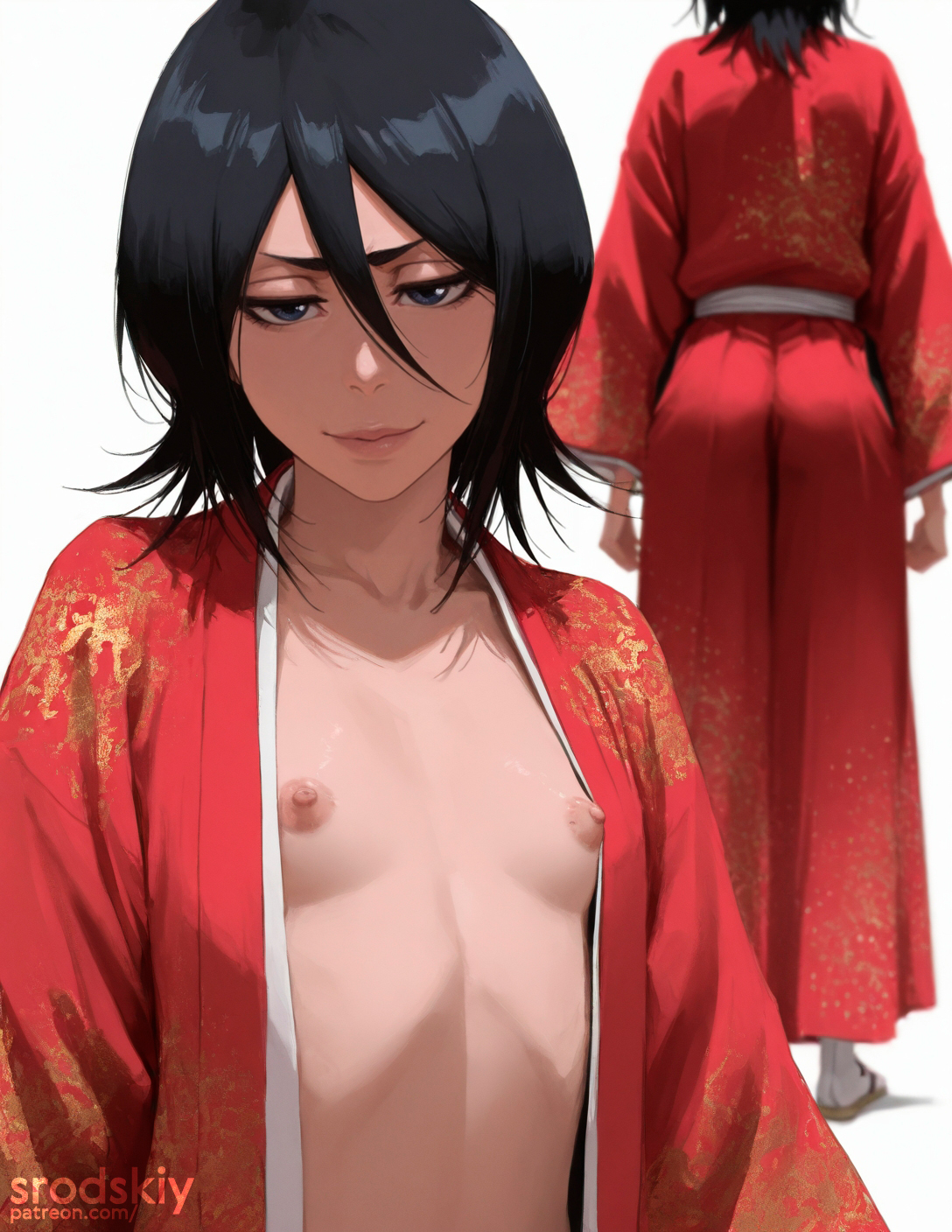 1girls, ai generated, ass, bleach, bleach: the thousand-year blood war, breasts, cute, female, female only, flat chest, half naked, kuchiki rukia, mature female, mtu virus, multiple views, sexy, shy, skinny, small breasts, srodskiy, tagme, vulgar, young
