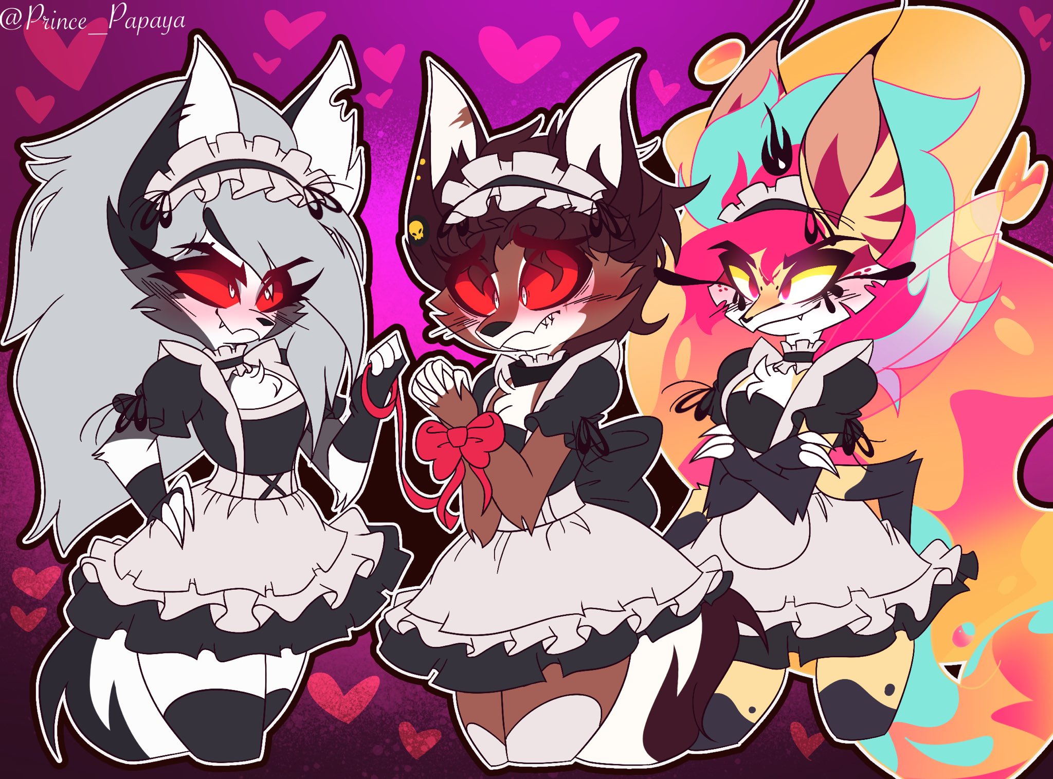 embarrassed, fan character, female, furry, helluva boss, loona (helluva boss), maid, maid headdress, maid uniform, oc, original character, prince papaya, queen bee-lzebub (helluva boss), tagme (character), tied hands
