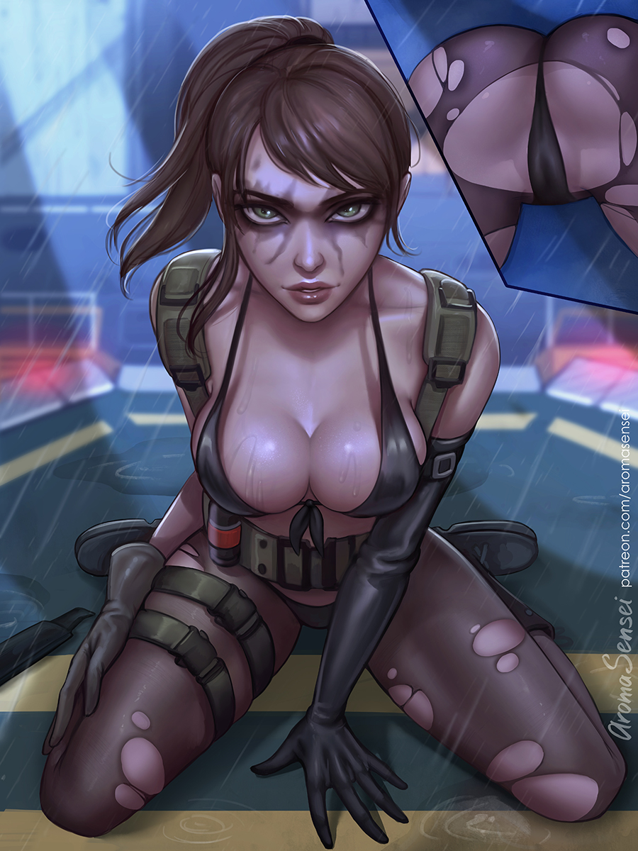 1girls, aroma sensei, ass, big breasts, bra, breasts, cameltoe, cleavage, female, female only, large breasts, looking at viewer, metal gear solid, metal gear solid v, panties, pussy, quiet (metal gear), solo, thong