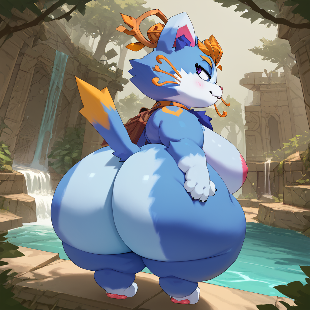 ai_generated anthro big_ass big_breasts cat_humanoid furry furry_female furry_only league_of_legends yuumi_(lol)