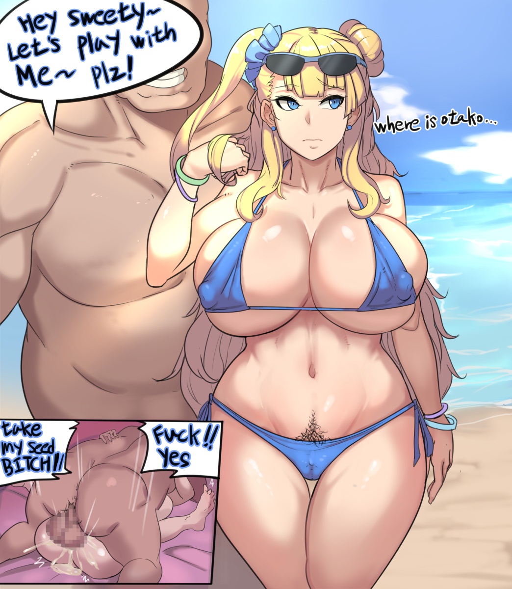 1boy 1girls age_difference barefoot beach bed bikini blonde_hair blue_eyes breasts censored cum_in_pussy cum_inside english_text erect_nipples faceless_male fat_man feet feet_up female female_protagonist forced galko gyaru has_uncensored_version huge_breasts instant_loss_2koma long_hair mating_press metal_owl mosaic_censoring older_male older_man_and_teenage_girl older_penetrating_younger oshiete!_galko-chan pubic_hair pubic_hair_peek rape sex side-tie_bikini straight sunglasses swimsuit teenage_girl teenager text text_bubble younger_female