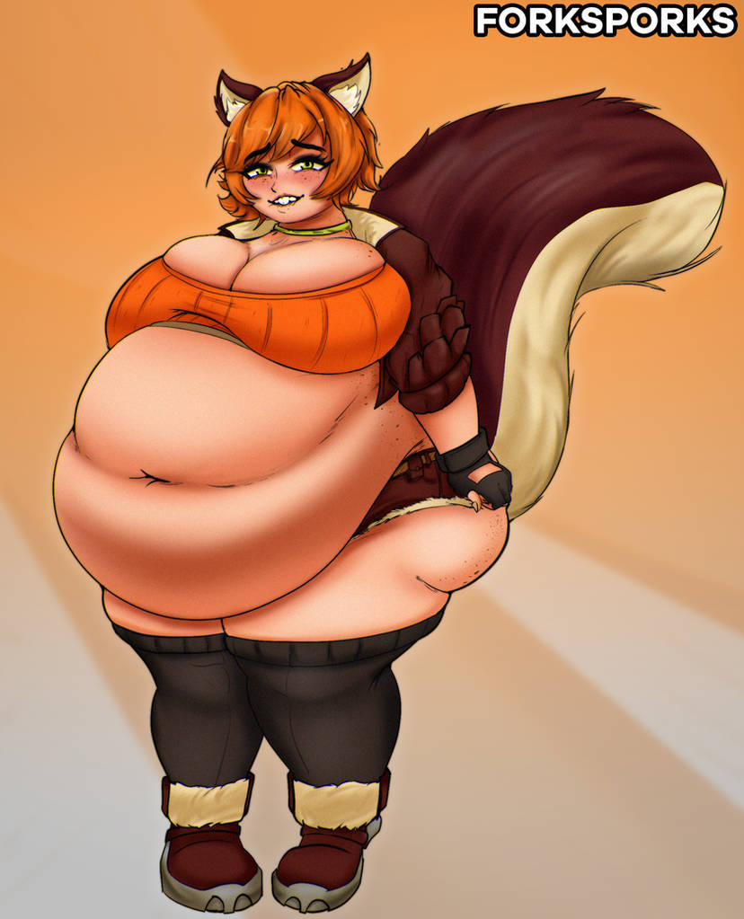 bbw big_belly fat fat_fetish forksporks marvel squirrel_girl_(marvel) squirrel_girl_(marvel_rivals) weight_gain