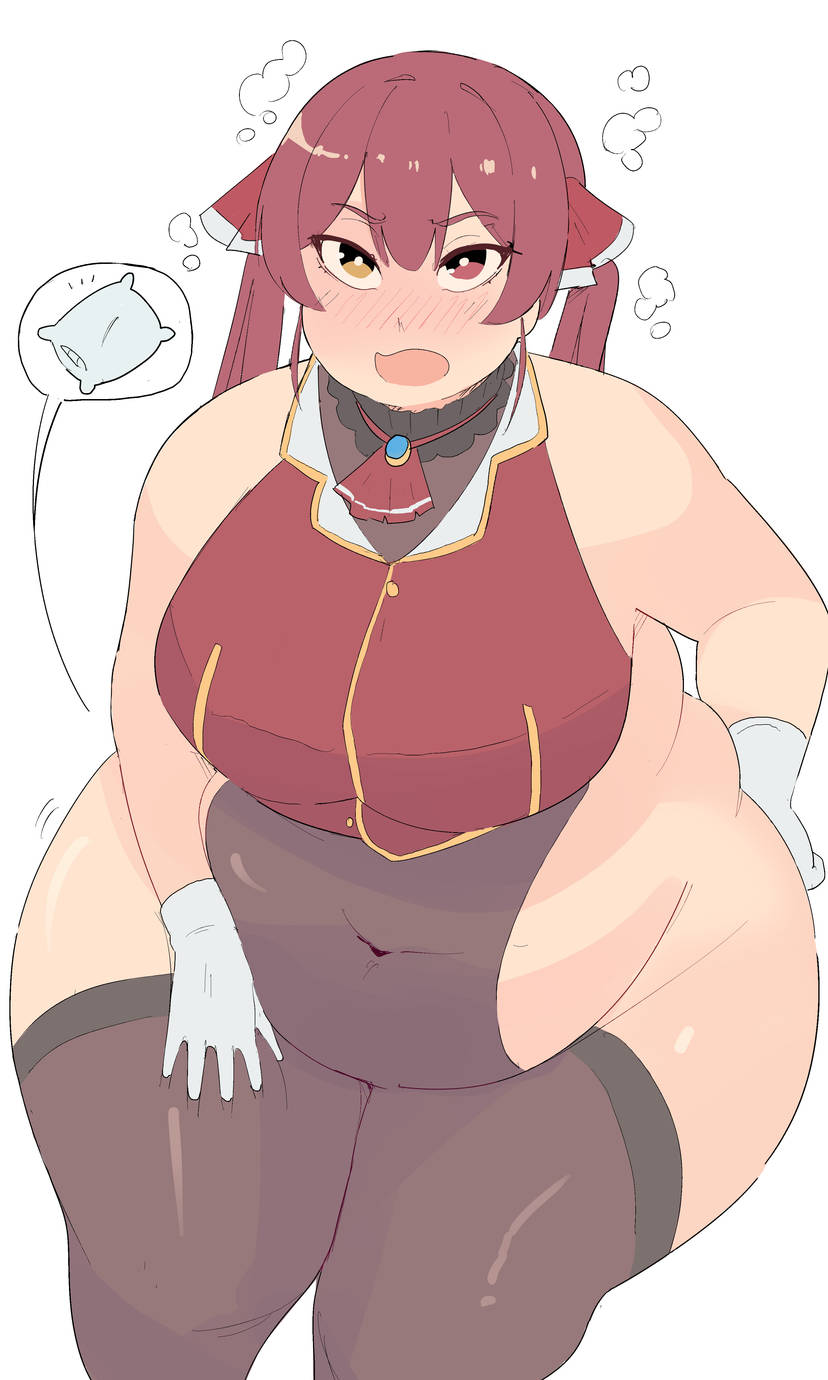 bbw blush fat fat_fetish hololive houshou_marine outgrowing_clothes weight_gain