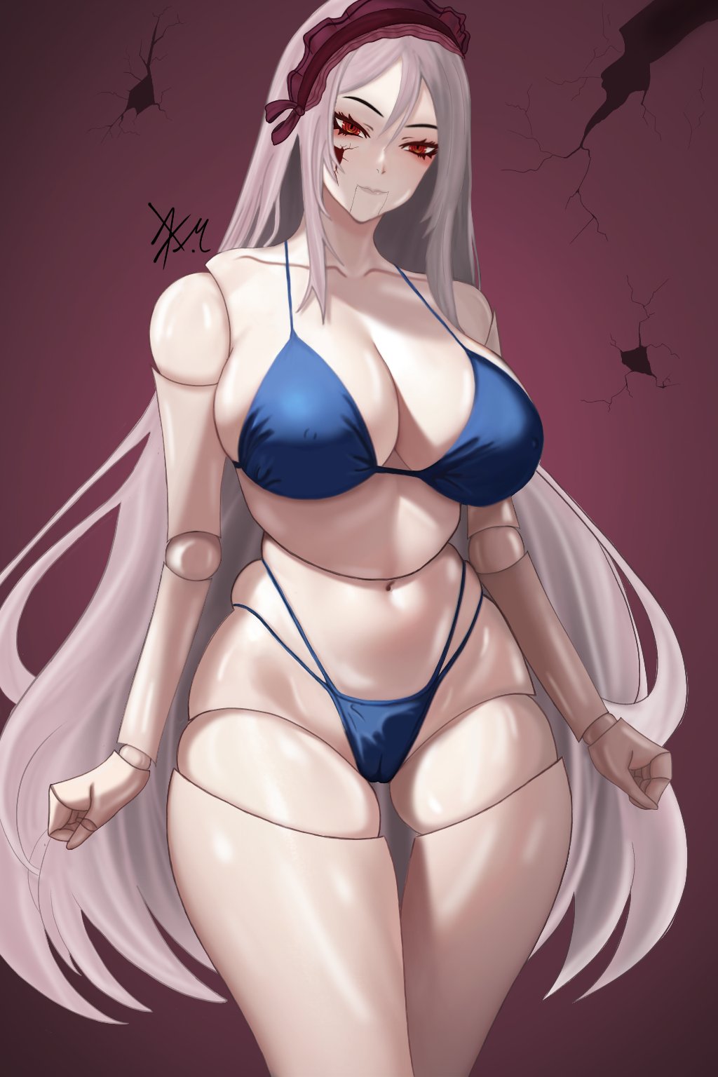 big_breasts big_breasts bikini doll doll_joints gothic gothic_lolita indie_virtual_youtuber kuromaru767 living_doll male marionette monster_girl pinup porcelainmaid puppet sadistic streamer twitch.tv virtual_youtuber vtuber white_hair