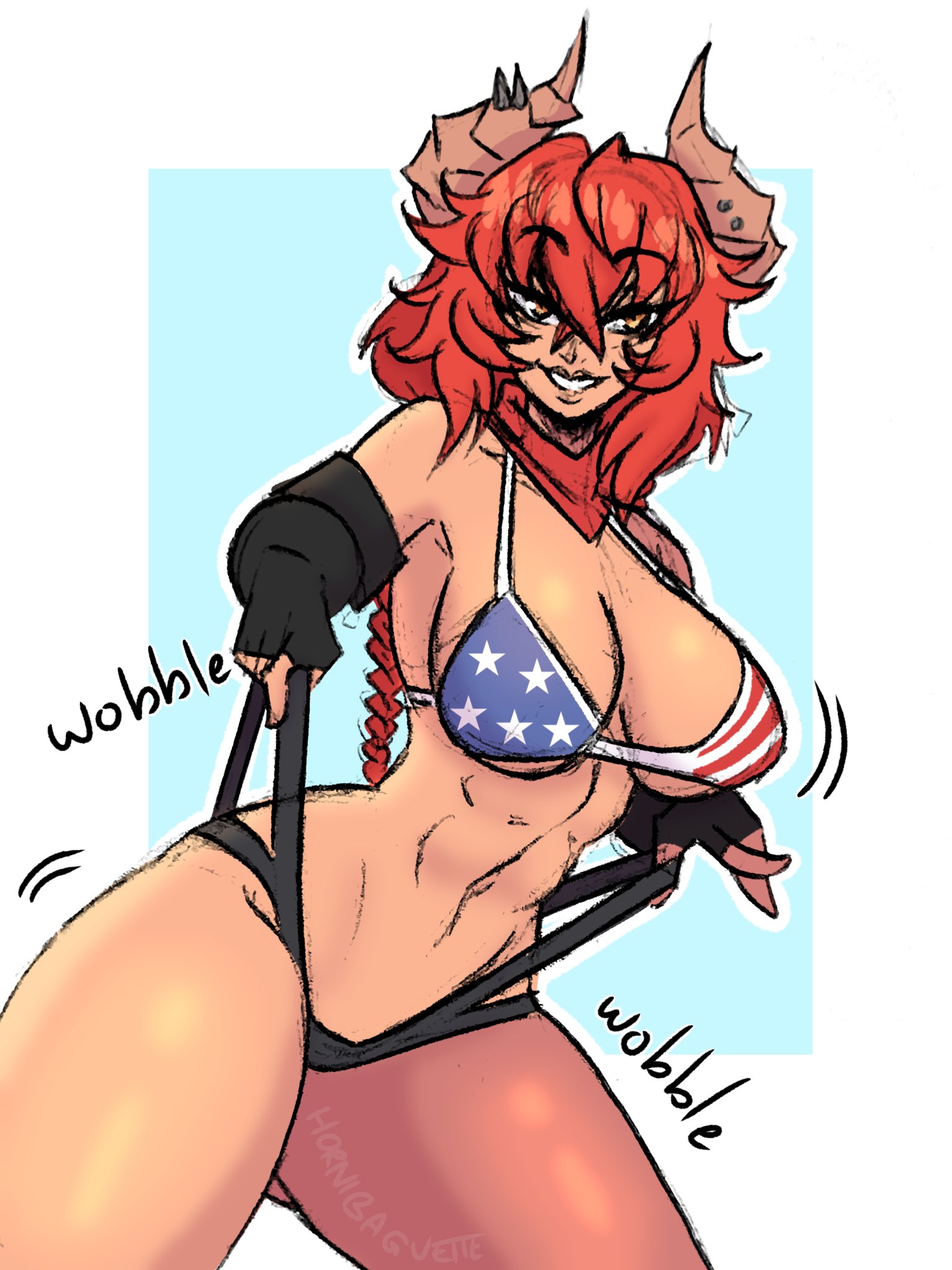 american flag bikini, bandana, breasts, dragon girl, female, hornibaguette, thong pull, virtual youtuber, vshojo, zentreya, zentreya (cowboy bikini), zentreya (dragon)