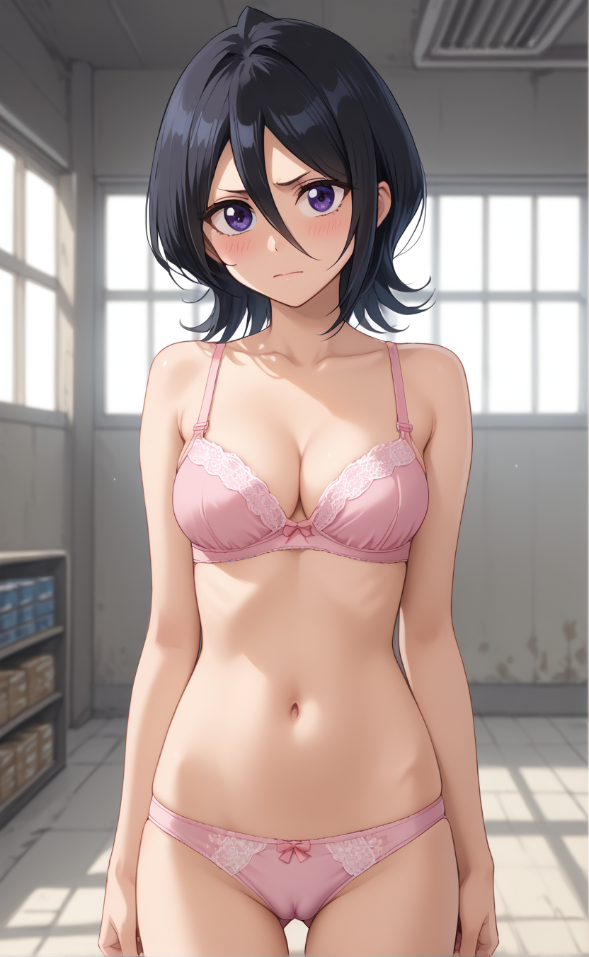 1girls ai_generated black_hair bleach bleach:_the_thousand-year_blood_war cameltoe cute girl kuchiki_rukia looking_at_viewer purple_eyes rengoart sexy sexy.ai sexy_pose short_hair slim slim_girl