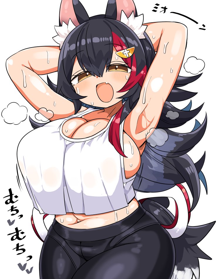 1girls black_hair blush huge_breasts kanikama looking_at_viewer smile tagme virtual_youtuber wolf_ears