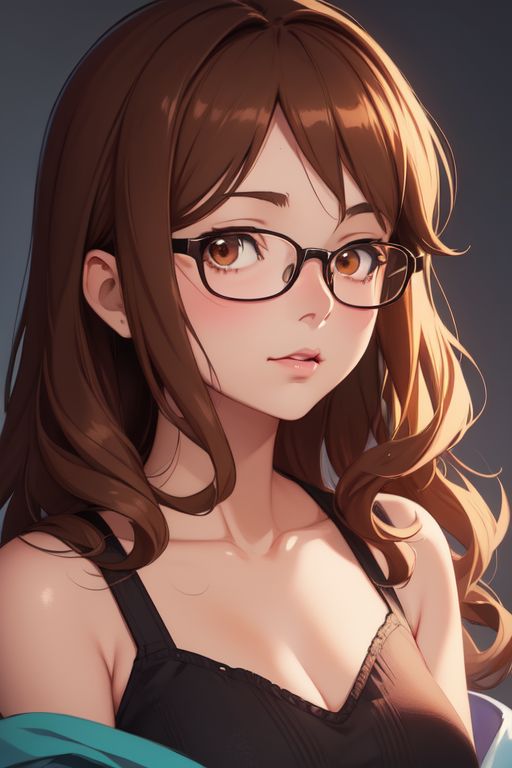 1girls ai_generated bra brown_eyes brown_hair female_only glasses medium_breasts revealing_clothes skotos_ai