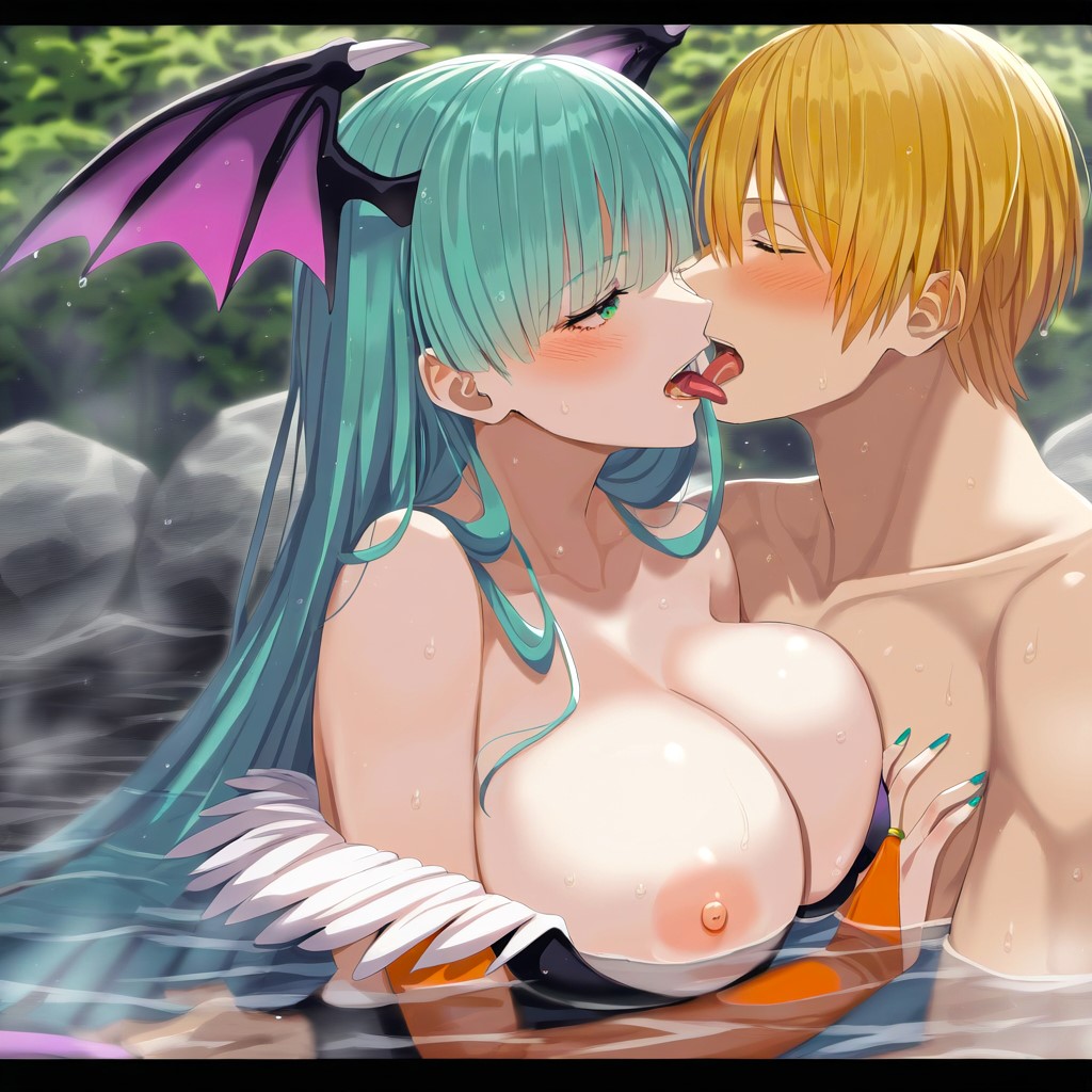 age_difference ai_generated anime athletic athletic_male basketball bat bat_wings beautiful beautiful_females blush blushing breast_press bridal_gauntlets crossover crossover_sex darkstalkers demoness dreson exposed_nipples female french_kiss green_hair kissing large_breasts morrigan_aensland naked_male nude_male_clothed_female older_woman_and_younger_boy partially_clothed partially_submerged partially_submerged_sex ryota_kise seduction seductive_body sex_slave succubus tongue tongue_out undressing video_game_character video_games wings young_male