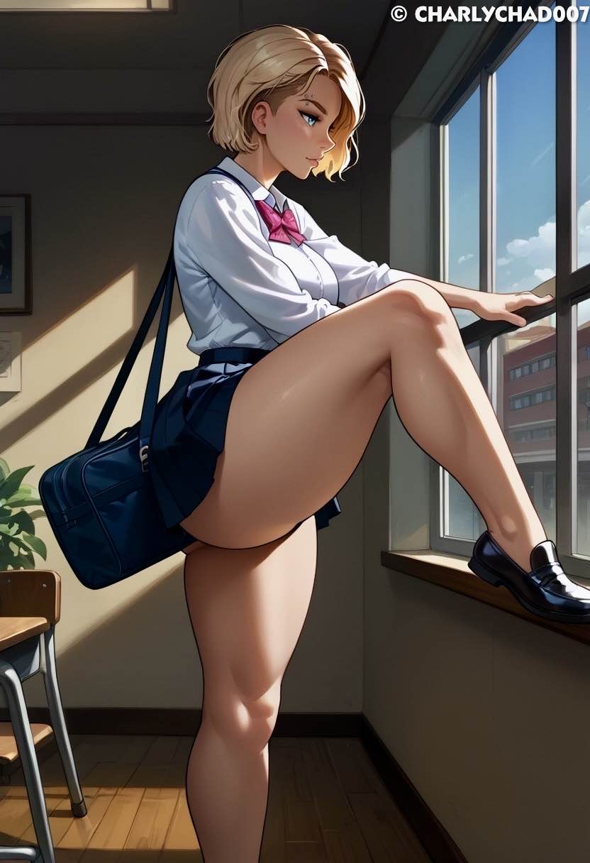 ai_generated big_ass charlychad007 gwen_stacy marvel marvel_comics school_uniform spider-gwen spider-man_(series) thick_thighs