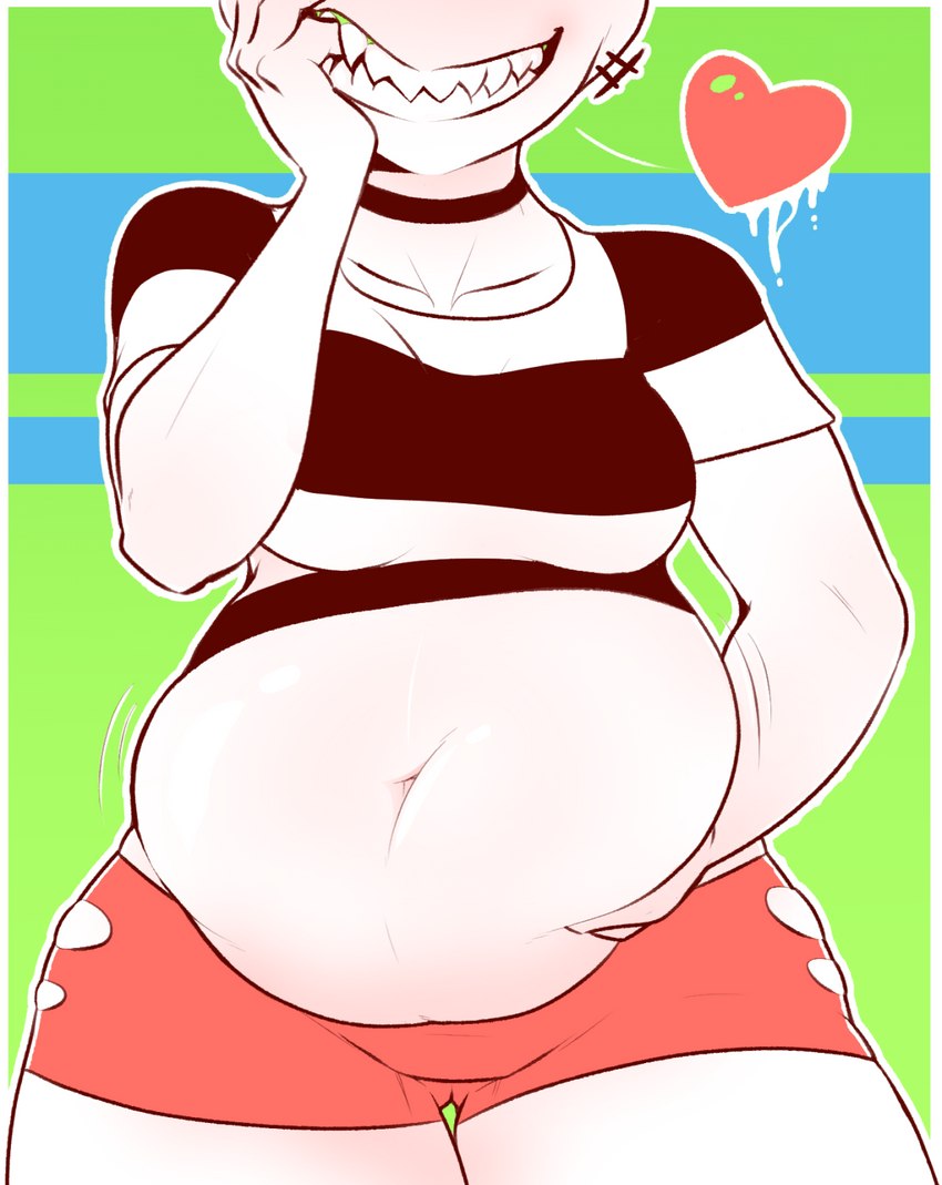 big_belly chubby chubby_female clothing dabble dabbledraws female holding_belly presenting_belly smiling sugar_(dabbledraws) tagme tagme_(artist) wardrobe_malfunction