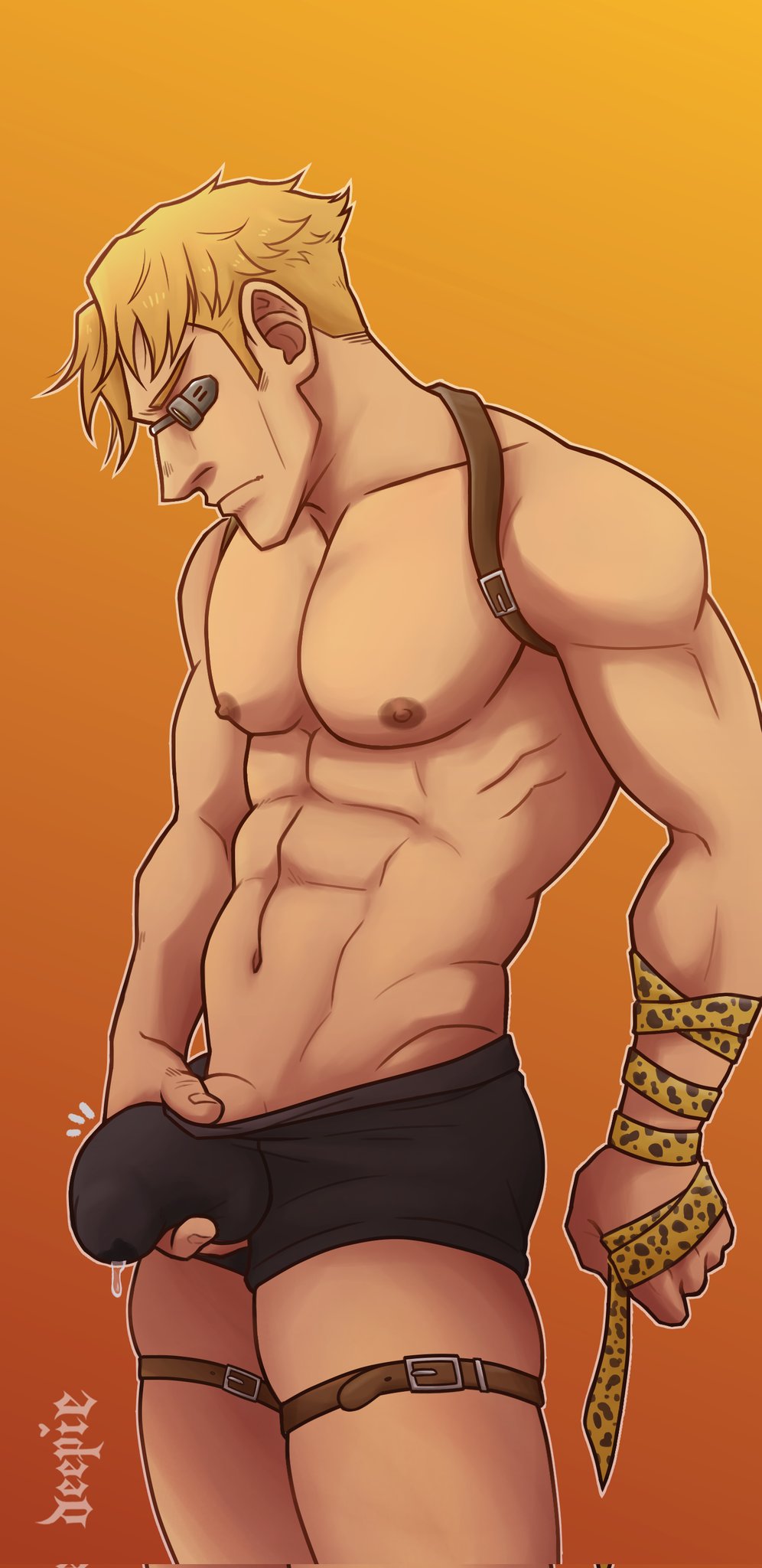 abs bara biceps big_bulge blonde_hair bulge daddy dilf gothdeepie jujutsu_kaisen kento_nanami male male_nipples male_only manly mature_male muscular_male nipples pecs penis penis_outline underwear