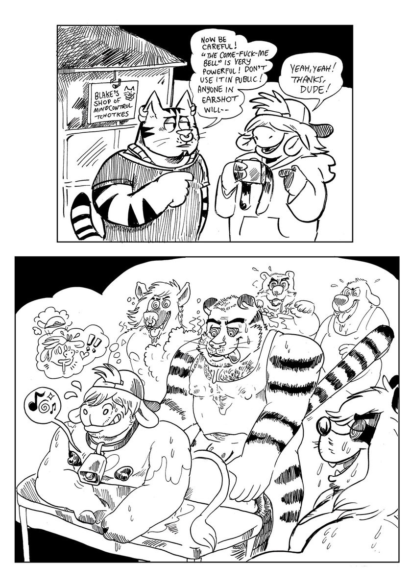 anthro anthro_on_anthro anthro_penetrated anthro_penetrating anthro_penetrating_anthro backwards_hat belly billy_fore black_and_white blake_(billy_fore) bodily_fluids body_hair bottomless bovid bovine canid canine canis cattle chest_hair clothed clothing cloven_hooves comic cowbell_collar dialogue domestic_cat domestic_dog drooling ear_piercing english_text erection facial_piercing felid feline felis genitals group hair hair_over_eye half-closed_eyes hat headgear headwear hi_res hoodie hooves hypnosis jewelry male male/male male_penetrated male_penetrating male_penetrating_male mammal meek_(character) mind_control monochrome multiple_piercings muscular muscular_male narrowed_eyes necklace nipples nose_piercing nose_ring open_mouth open_smile overweight overweight_male pantherine penetration penile penile_penetration penis piercing raccoon_dog ring_piercing ringed_eyes saliva sex shirt smash_cut smile speech_bubble spiral_eyes sweat tank_top tanuki text tiger topwear whiskers