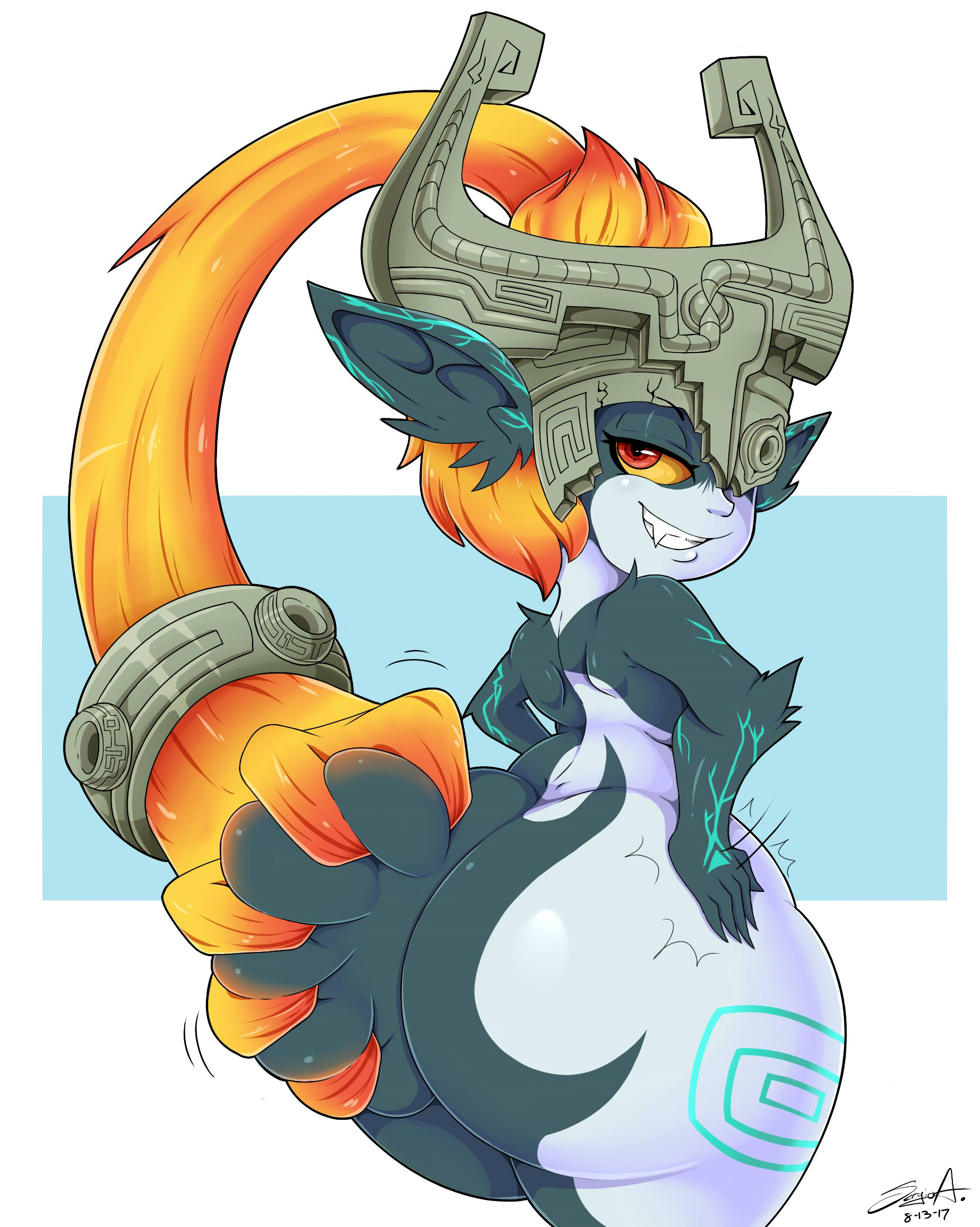 1girls, ass, ass grab, ass worship, big ass, caked up, female, female only, grabbing own ass, hand on ass, huge ass, imp, imp midna, looking at viewer, looking back, mehdrawings, mehlewds, midna, nintendo, pointy ears, prehensile hair, shortstack, smile, smirk, smug, solo, spanking, the legend of zelda, thick thighs, twilight princess, wide hips