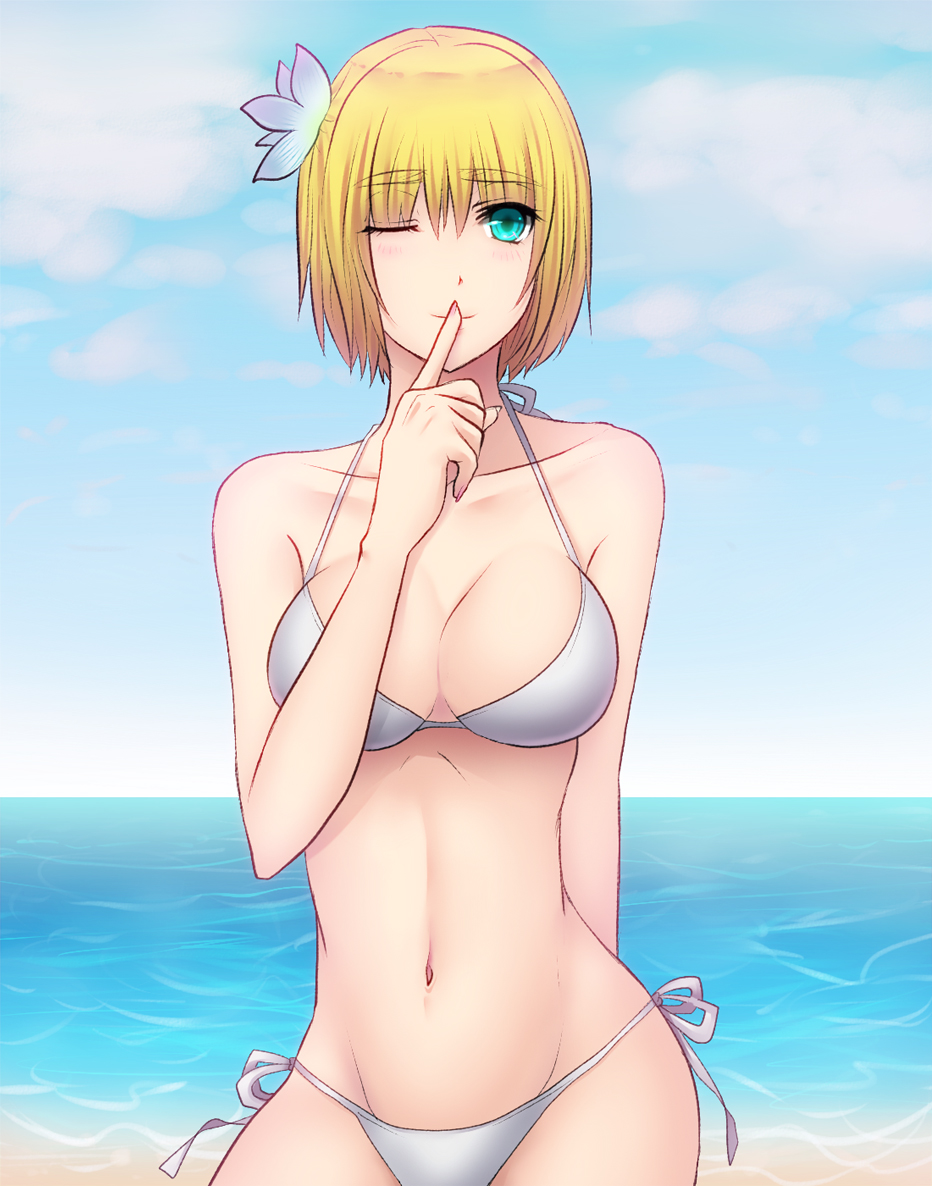 1girls androgynous arm_behind_back armin_arlert attack_on_titan background background_sky bare_arms bare_legs bare_midriff bare_shoulders bare_thighs barely_clothed barely_contained_breasts barely_covered bathing_suit beach beach_background belly belly_button big_breasts bikini bikini_bottom bikini_top blush blushing blushing_at_viewer blushing_female boob_focus breast_focus breasts breasts_focus cloud clouds collarbone curvy curvy_ass curvy_body curvy_female curvy_figure curvy_hips curvy_thighs cute cute_expression cute_eyes cute_face cute_girl day exposed_shoulders female_focus female_only finger_on_chin finger_on_face finger_on_lip finger_on_mouth finger_to_mouth flower flower_in_hair genderbent genderswap_(mtf) hip_focus hips horizon kukua_(mosushi) looking_at_viewer midriff midriff_focus midriff_showing navel nipples_covered ocean ocean_background partially_clothed partially_clothed_female partially_nude partially_nude_female perky_breasts quiet_gesture rule_63 sand seductive seductive_body seductive_eyes seductive_female seductive_gaze seductive_look seductive_mouth seductive_pose seductive_smile seductive_woman shingeki_no_kyojin shoulders shushing simple_background sky smiling smiling_at_viewer solo solo_focus spaghetti_strap swimsuit swimsuit_bottom swimsuit_top tomboy wide_hips wide_thighs winking winking_at_viewer