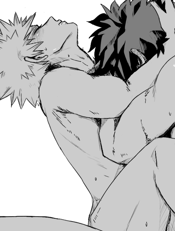 adam's_apple anal bakugou_katsuki blush boku_no_hero_academia closed_eyes commentary completely_nude english_commentary fishseven gay hand_on_another's_head head_back male_focus male_penetrated midoriya_izuku multiple_scars nude parted_lips profile scar scar_on_arm sex short_hair simple_background small_sweatdrop spiked_hair sweat toned toned_male white_background yaoi