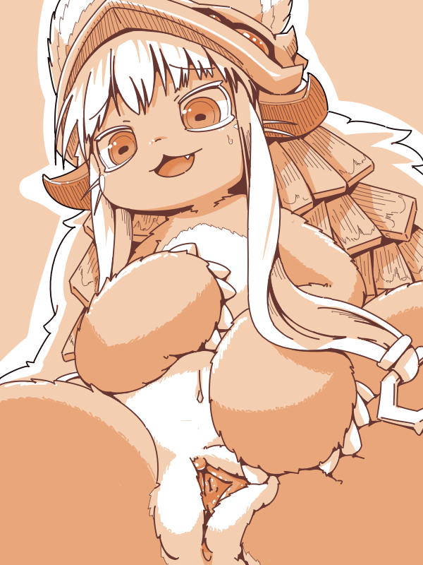 1girls 2015 5_fingers anthro clitoris crepix cute_fangs female female_only fur hair hat lagomorph looking_at_viewer looking_down made_in_abyss mammal monochrome mostly_nude nanachi navel open_mouth orange_background presenting presenting_pussy pussy simple_background solo spread_pussy spreading sweat tongue urethra