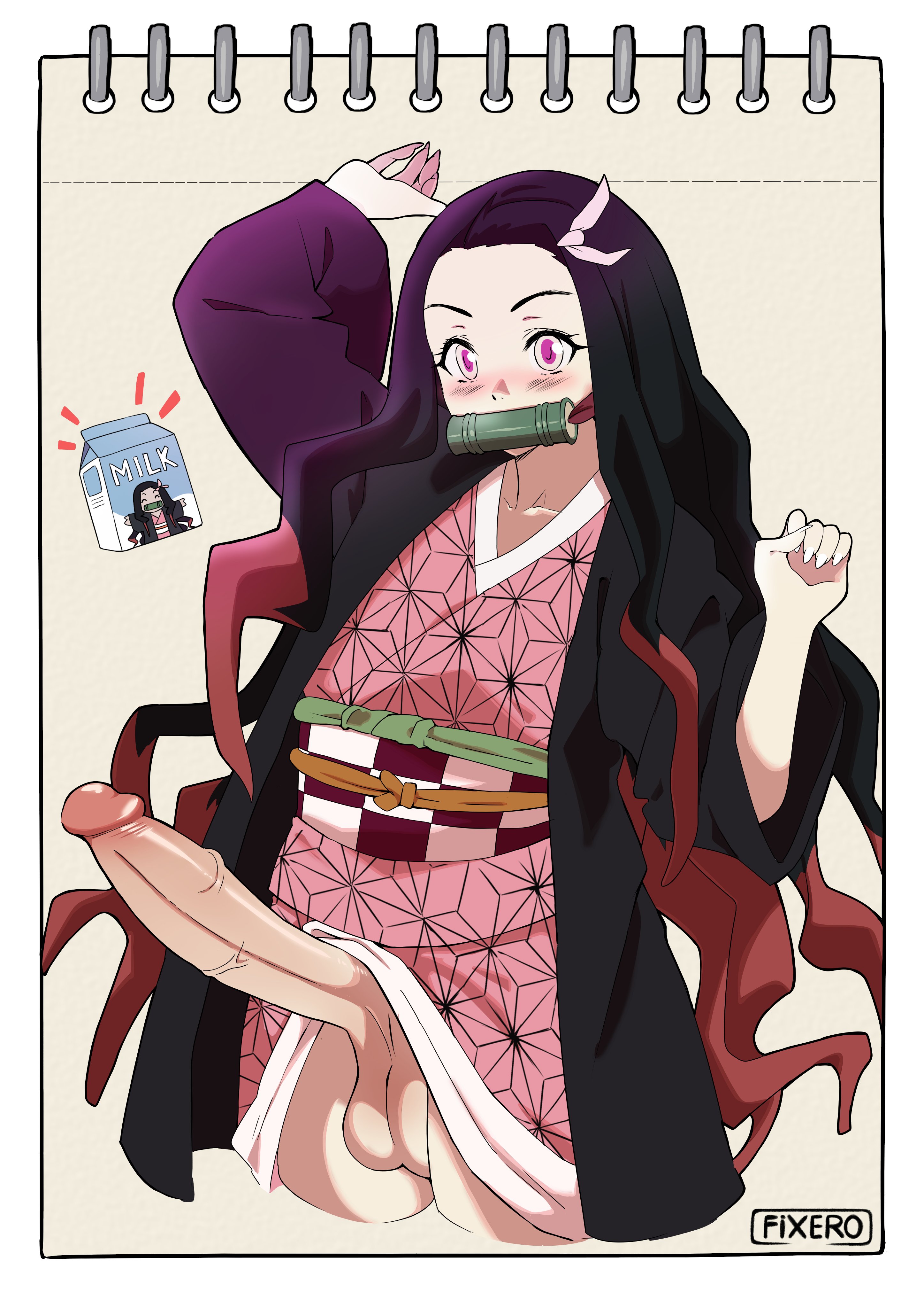 1futa, balls, clothed, clothing, demon slayer, dickgirl, erect penis, erection, fixero, futa only, futanari, huge balls, huge cock, human, intersex, kamado nezuko, kimetsu no yaiba, large balls, large penis, large testicles, light skin, light-skinned futa, long penis, mostly clothed, pale skin, pale-skinned futa, penis, scrotum, solo futa, standing, testicles, uncensored, veiny penis