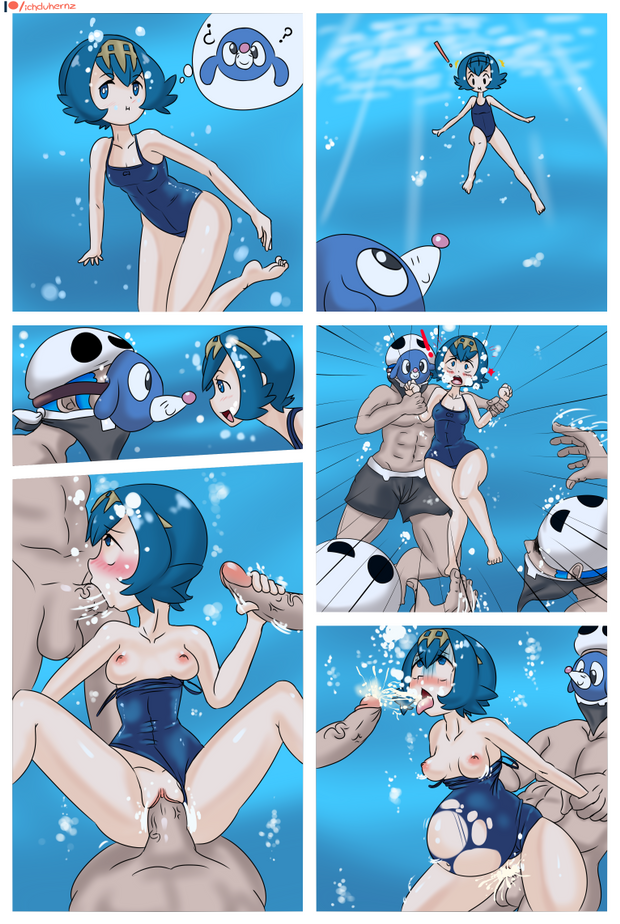 !, 1girls, 3boys, aged up, blue eyes, blue hair, blush, breasts, cum, cum inflation, cum inside, fellatio, female, forced, forced oral, foursome, handjob, hat, human, ichduhernz, lana (pokemon), male, mask, mob face, nintendo, nude, oral, penis, pokemon, pokemon sm, popplio, rape, sex, short blue hair, smile, stomach bulge, swimsuit, team skull, team skull grunt, team skull grunt (male), trial captain, underwater, veins, veiny penis