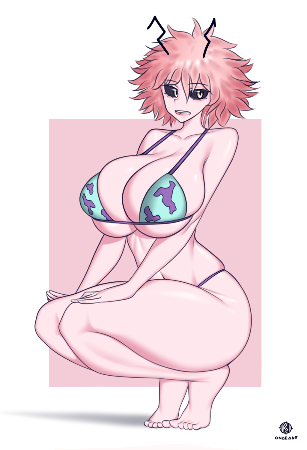 1girls 5_toes bare_soles barefoot big_breasts bikini boobs breasts feet female female_only full_body looking_at_viewer mina_ashido my_hero_academia onaeane one_female only_female open_mouth pink_hair pink_skin short_hair soles solo solo_female toes