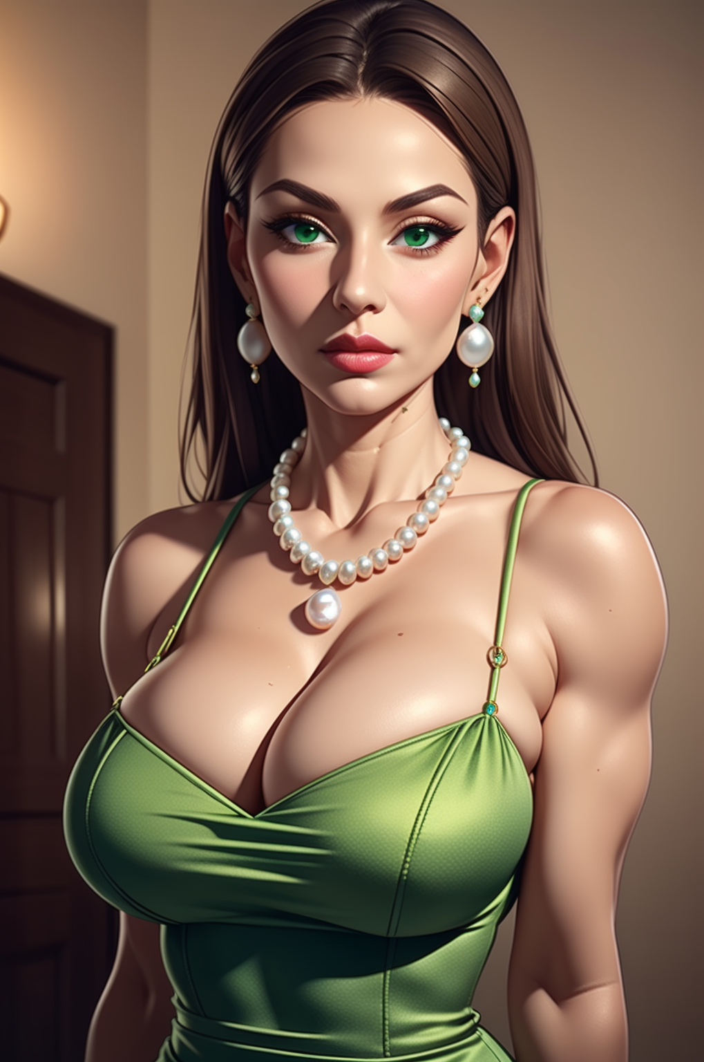 1girls ai_generated brown_hair cleavage curvaceous curvaceous_body curves curvy curvy_body curvy_female curvy_figure curvy_milf disney disney_xd female female_only gravity_falls green_eyes hourglass_figure inner_sideboob light-skinned_female light_skin mrseyker necklace pearl_necklace pixai priscilla_northwest solo solo_female voluptous_milf voluptuous voluptuous_female