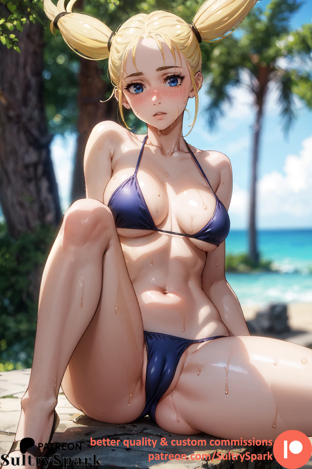 1girls ai_generated bikini blonde_hair choker commission female jujutsu_kaisen nishimiya_momo patreon patreon_username solo sultryspark twintails yellow_hair