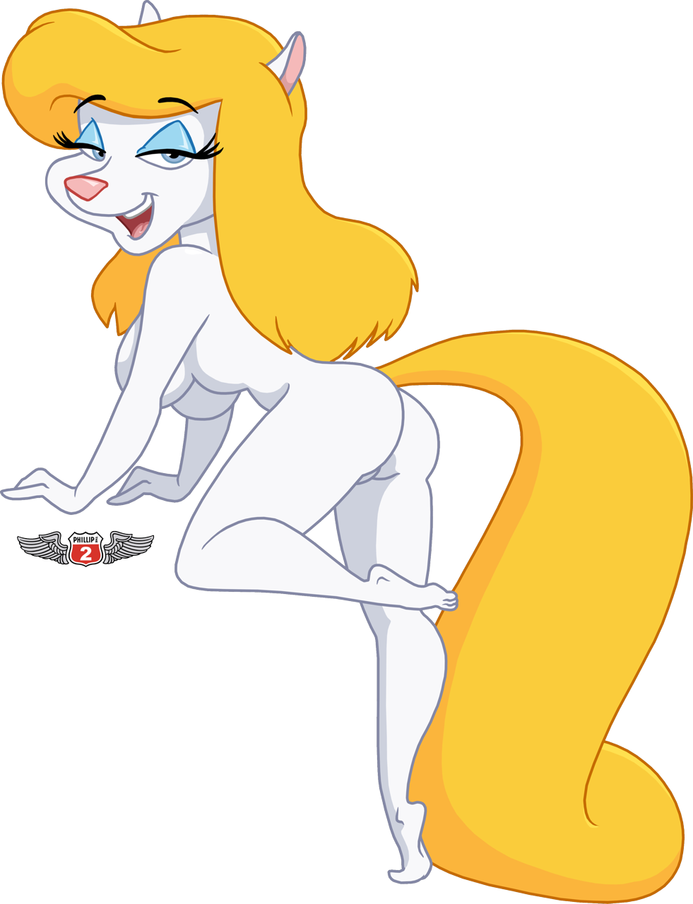 alpha_channel animaniacs anthro back_view doug_winger female for_sticker_use minerva_mink nude phillipthe2 png solo sticker_template transparent_background transparent_png