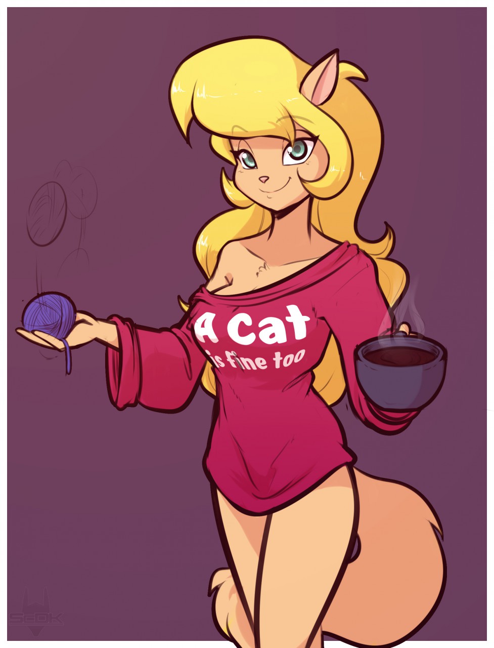 1girls, anthro, breasts, callie briggs, coffee, coffee mug, female, furry, furry only, no humans, off shoulder, scorpdk, simple background, solo, swat kats, sweatshirt, tail, text