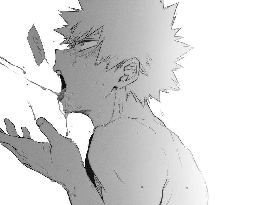 2boys blush cum cum_in_mouth facial katsuki_bakugou male male_only maneki-neko_(fujifuji) multiple_boys my_hero_academia open_mouth solo_focus tagme tongue tongue_out yaoi