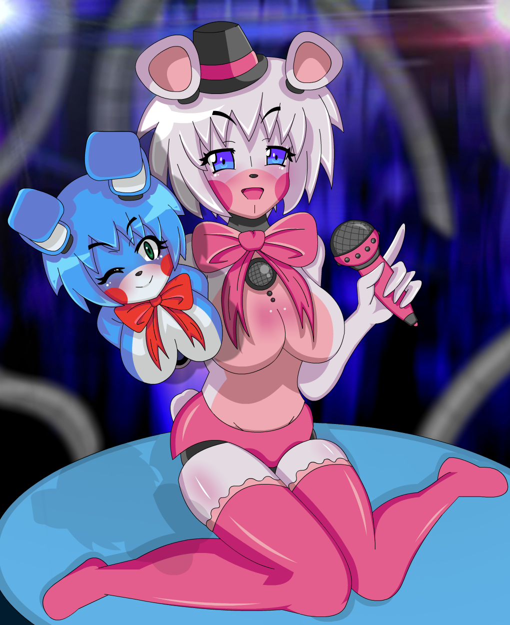 five_nights_at_freddy's five_nights_in_anime funtime_freddy_(fnafsl) large_breasts looking_at_viewer mairusu-paua puppet_bonnie_(fnafsl) rule_63 sister_location smile