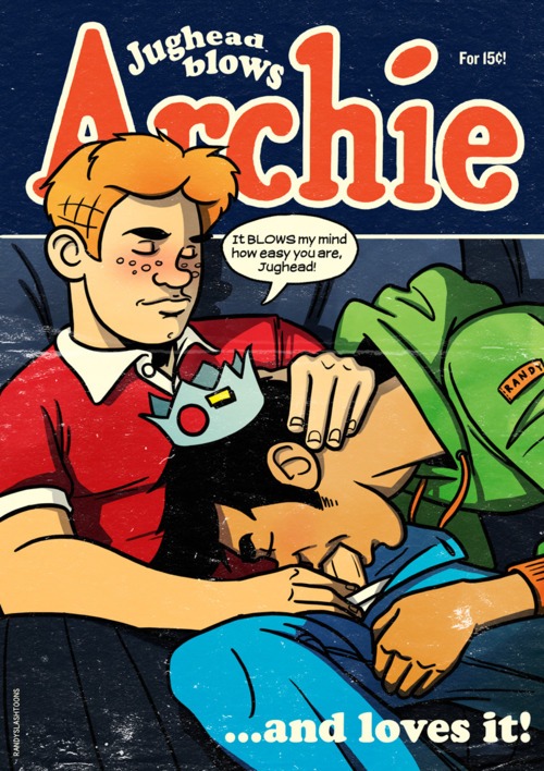 2boys archie_andrews archie_comics black_hair blowjob car_seat closed_eyes clothing cock_gobble cock_hungry comic_cover cover cum_hungry erection eyes_closed face_fucking fellatio forced_oral freckles gay ginger_hair giving_head going_down_on hat holding_head holding_penis hoodie human jughead_jones male male_only mouthful oral oral_sex pale_skin pants_open penis penis_in_mouth penis_out public randyslashtoons ship speech_balloon sucking sucking_off text underwear_down vehicle