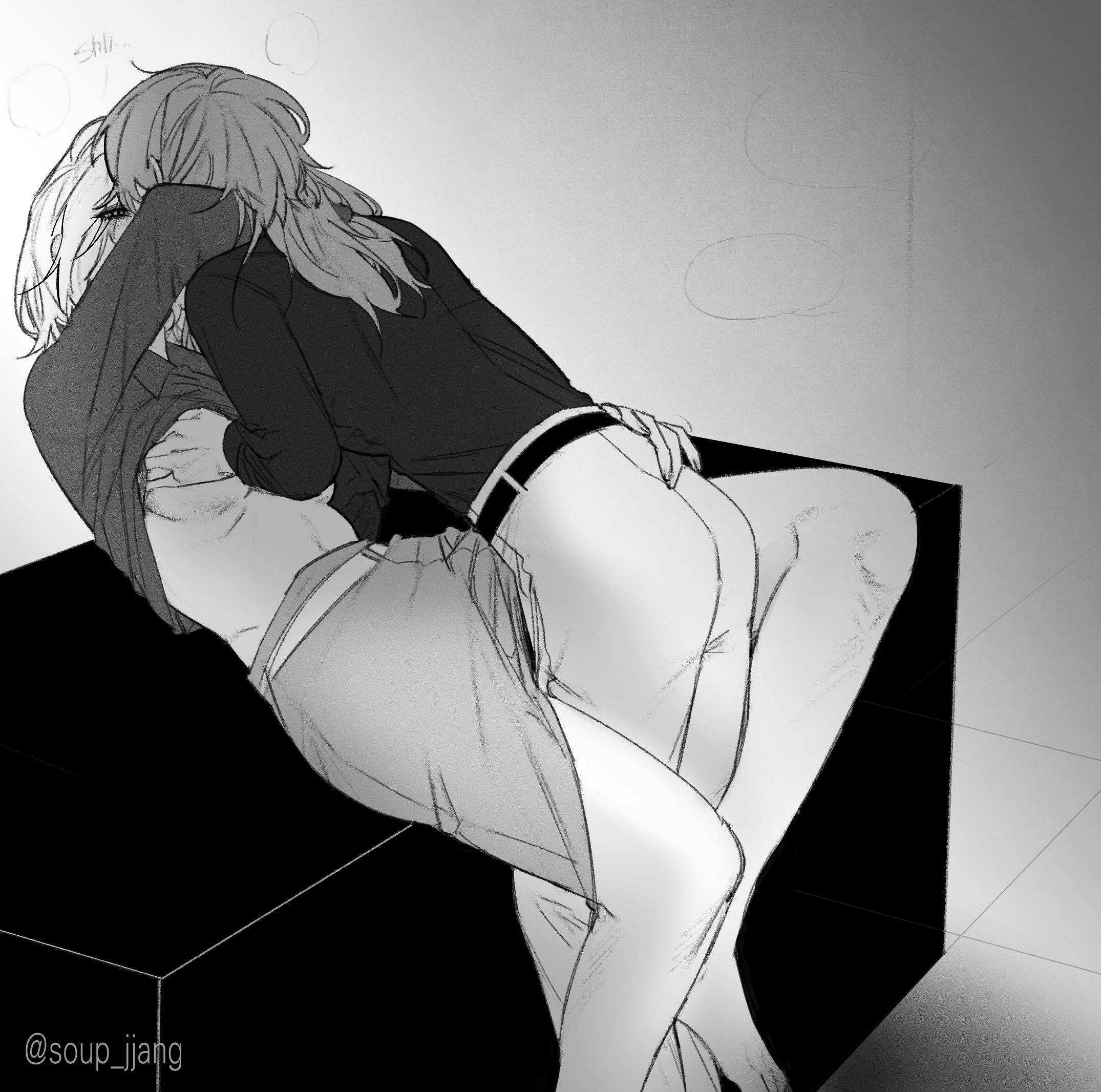 2girls, boss and subordinate, breasts, desk sex, female, female chief (path to nowhere), female only, groping from behind, langley (path to nowhere), lesbian sex, making out, multiple females, multiple girls, office sex, path to nowhere, shirt lift, soup jjang, yuri
