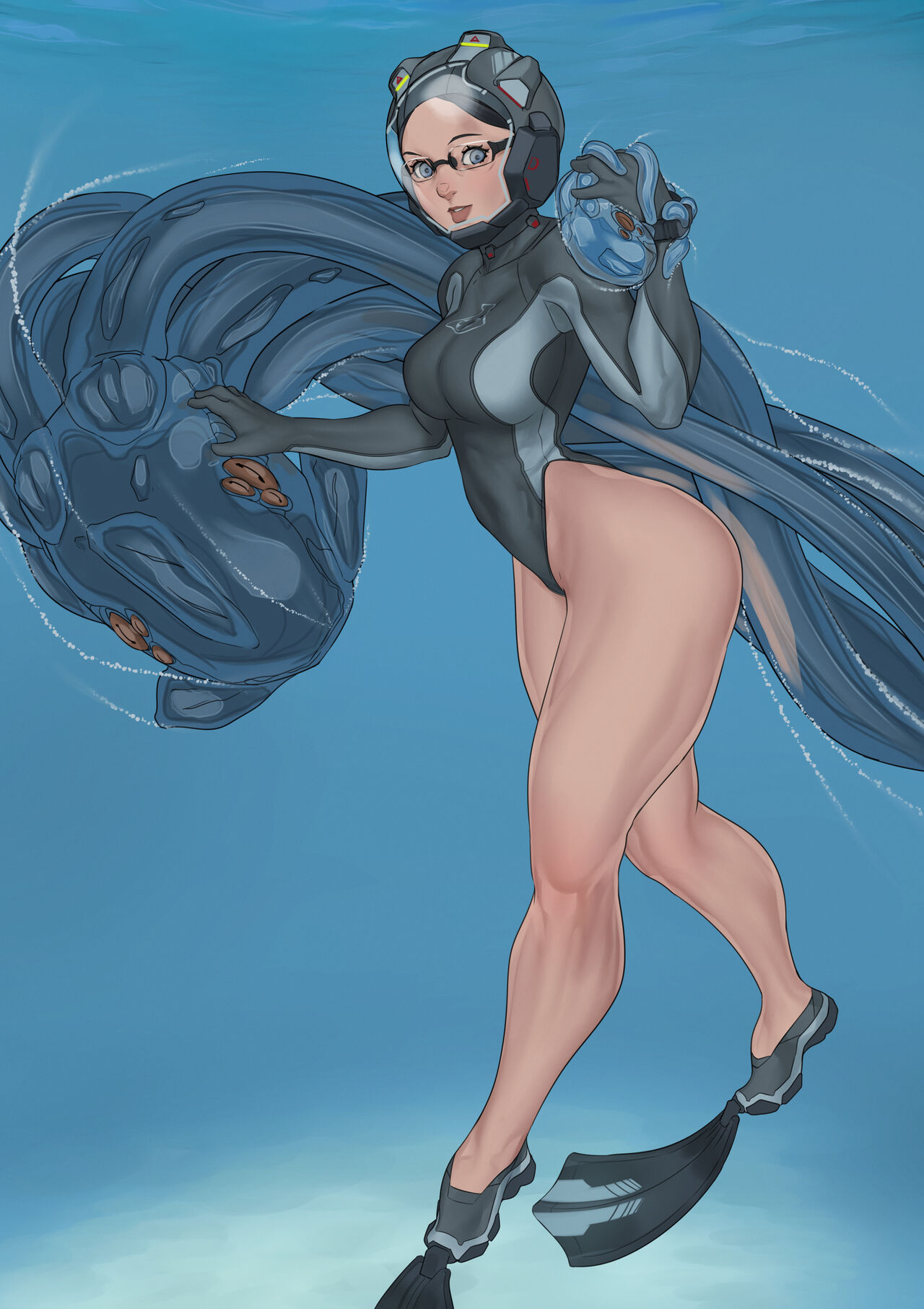 female, interspecies, monster, monster on female, ocean, squid, tentacle, underwater, water, zerogravitas, zoophilia