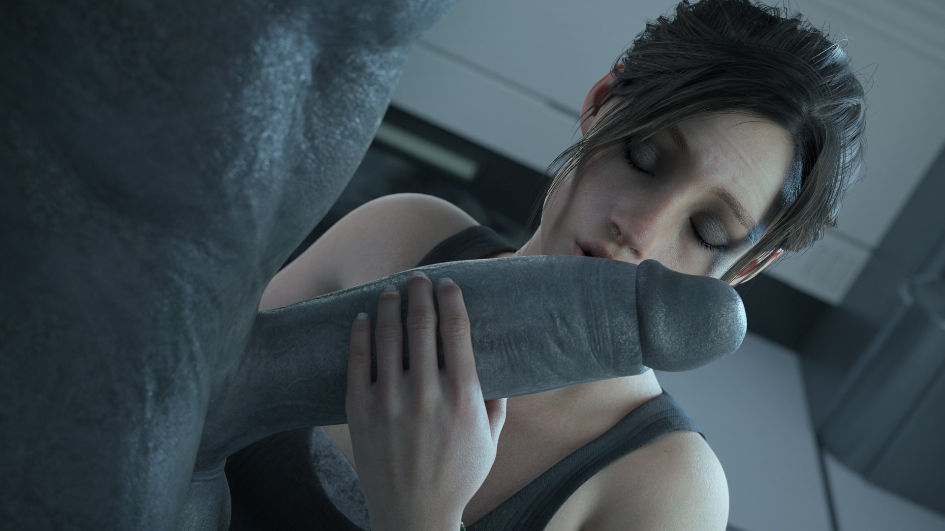 3d, bluelight, claire redfield, female, imminent oral, male, monster, mr x, resident evil, resident evil 2, resident evil 2 remake, tagme, tyrant