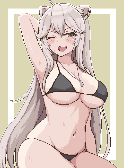 1girls animal_ears big_breasts bikini dog_tags female hololive hololive_gen_5 hololive_japan maker_eator shishiro_botan virtual_youtuber white_hair wide_hips