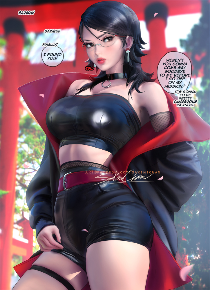 1girls ass big_ass big_breasts black_hair boruto:_naruto_next_generations boruto:_two_blue_vortex breasts bust busty chest curvaceous curvy curvy_figure dark_hair digital_media_(artwork) english_text female female_focus female_only hips hourglass_figure huge_ass huge_breasts human large_ass large_breasts legs light-skinned_female light_skin mature mature_female naruto naruto_(series) sakimichan sarada_uchiha shounen_jump slim_waist text thick thick_hips thick_legs thick_thighs thighs uchiha_sarada voluptuous waist wide_hips