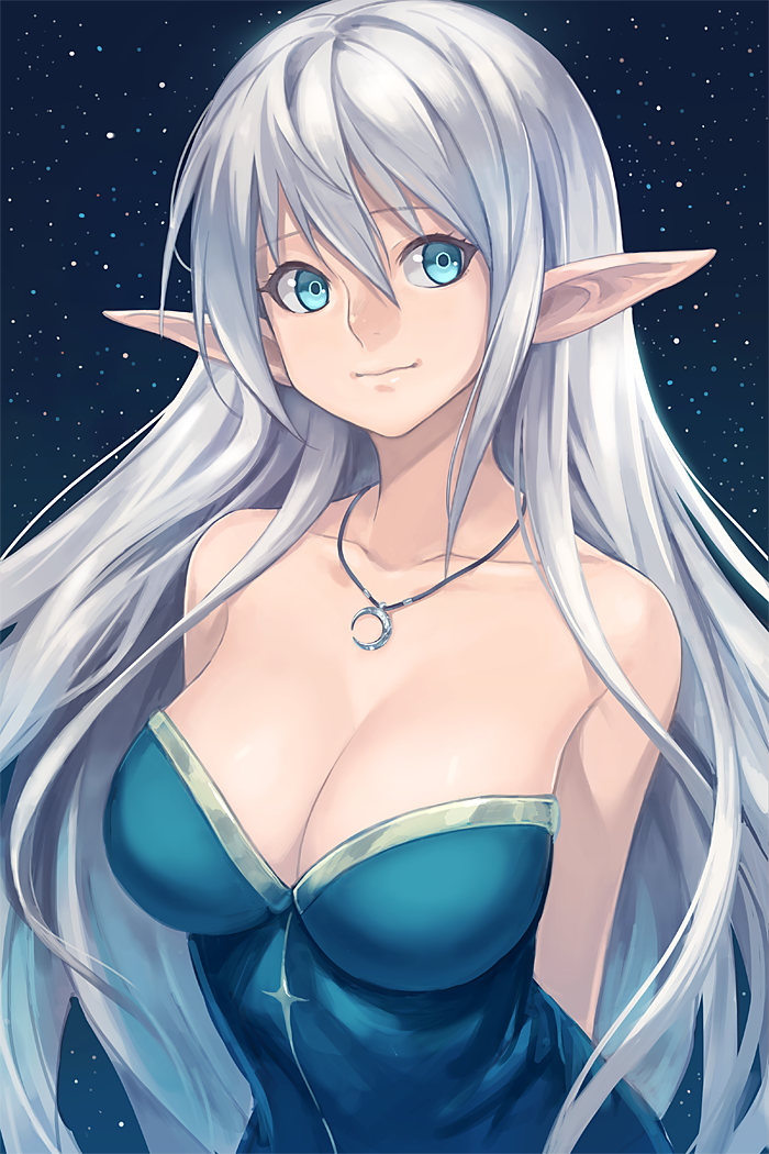 1girls blue blue_eyes dress elf female female_only guchico_(guchico77) light-skinned_female light_skin pointy_ears white_hair