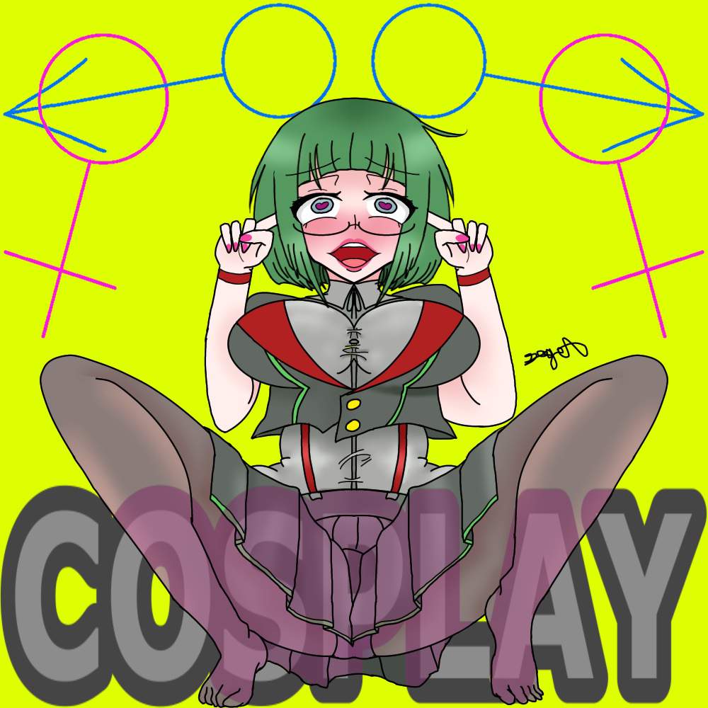 1girls artist_signature barefoot big_breasts blunt_bangs blush bobcut cosplay_(vocaloid) cosplay_gumi english_text female full_body glasses green_background green_eyes green_hair gumi heart-shaped_pupils lips lipstick makeup masa_works_design mv_character panty_peek pink_nail_polish pink_nails red_lips red_lipstick short_hair simple_background skirt solo solo_female song_name spread_legs squatting suggestive suggestive_look suggestive_pose symbol-shaped_pupils tagme text upper_teeth_only vocaloid your.nbfriend_sage zettai_ryouiki