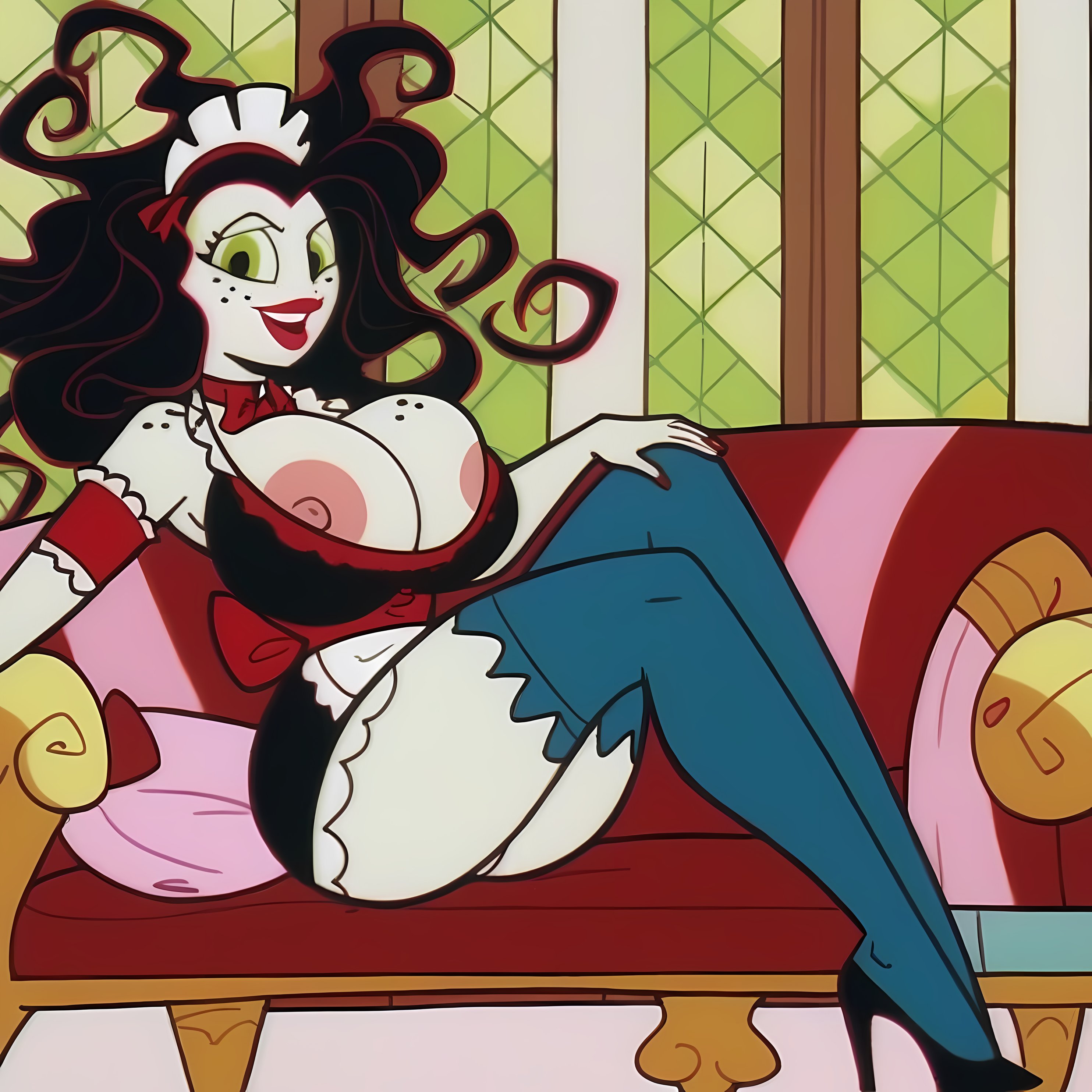 1girls, aegis999 (artist), ai generated, big breasts, breasts, female, green eyes, high heels, powerpuff girls, sedusa, short hair, solo
