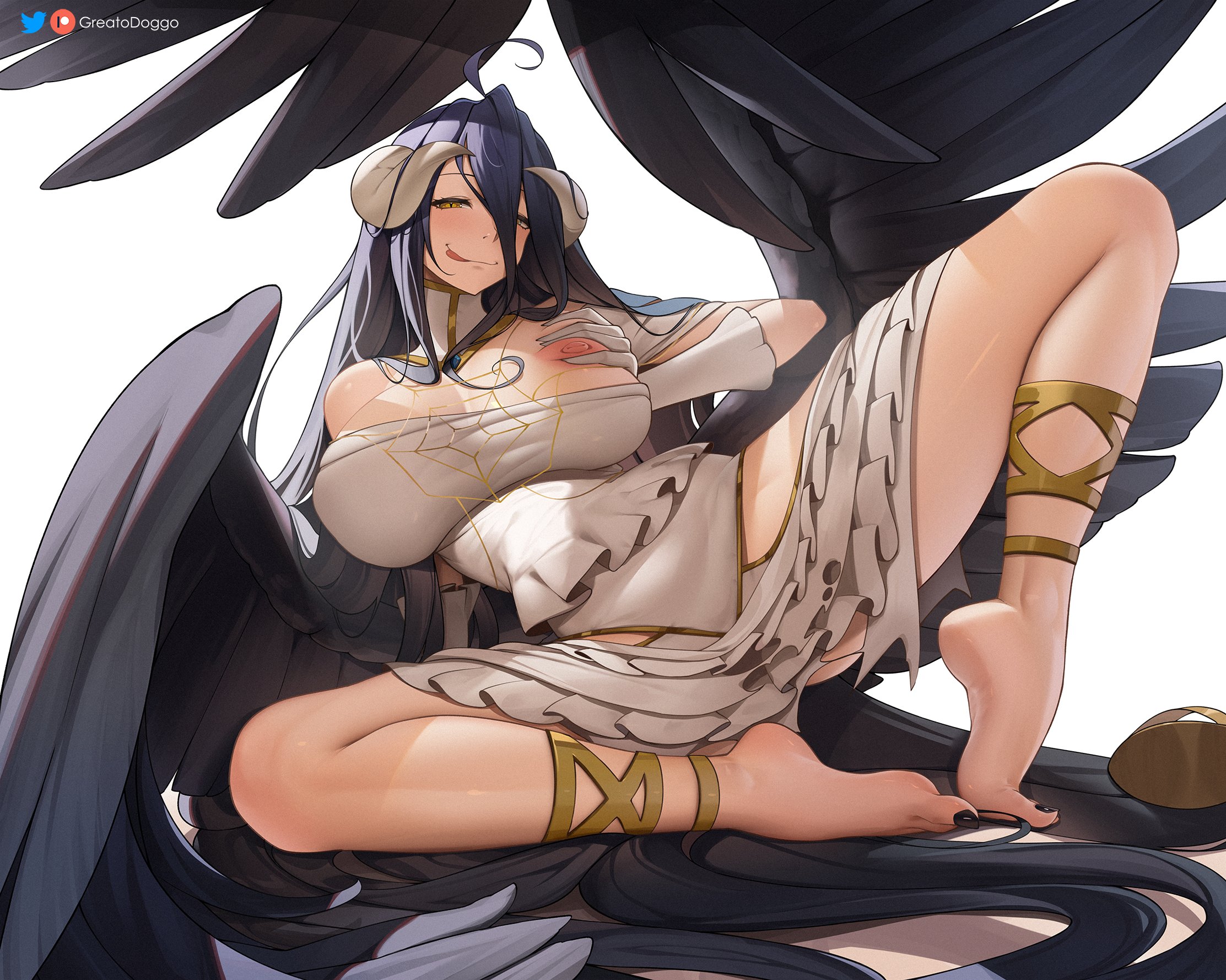 1girls, albedo (overlord), big breasts, black haid, breasts, demon, female, greatodoggo, horns, large breasts, long hair, looking at viewer, overlord (maruyama), succubus, succubus horns