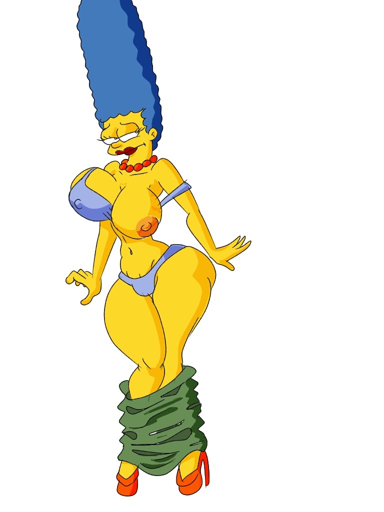 areola big_breasts blue_hair erect_nipples female human marge_simpson maxtlat nipples solo the_simpsons